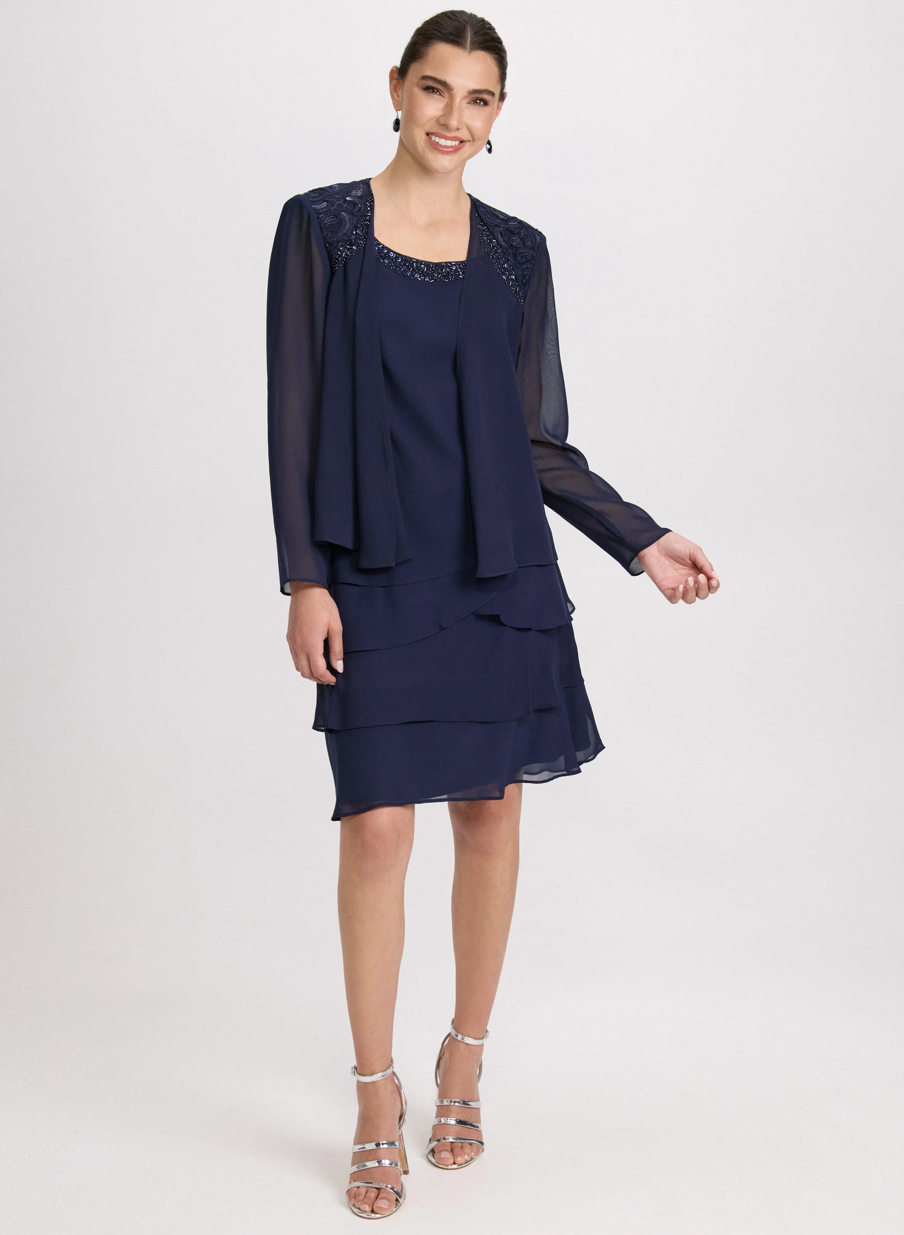 Chiffon Sequin Dress & Jacket Set