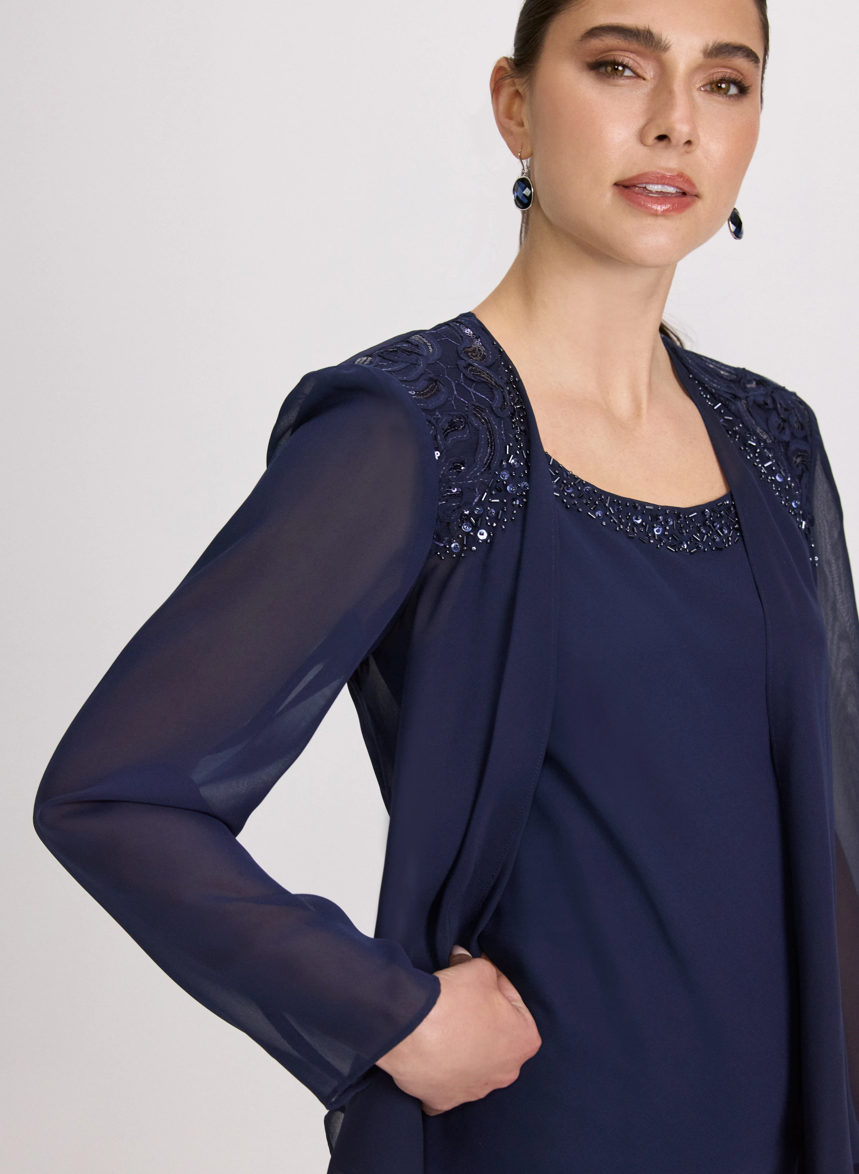 Chiffon Sequin Dress & Jacket Set - Image 5