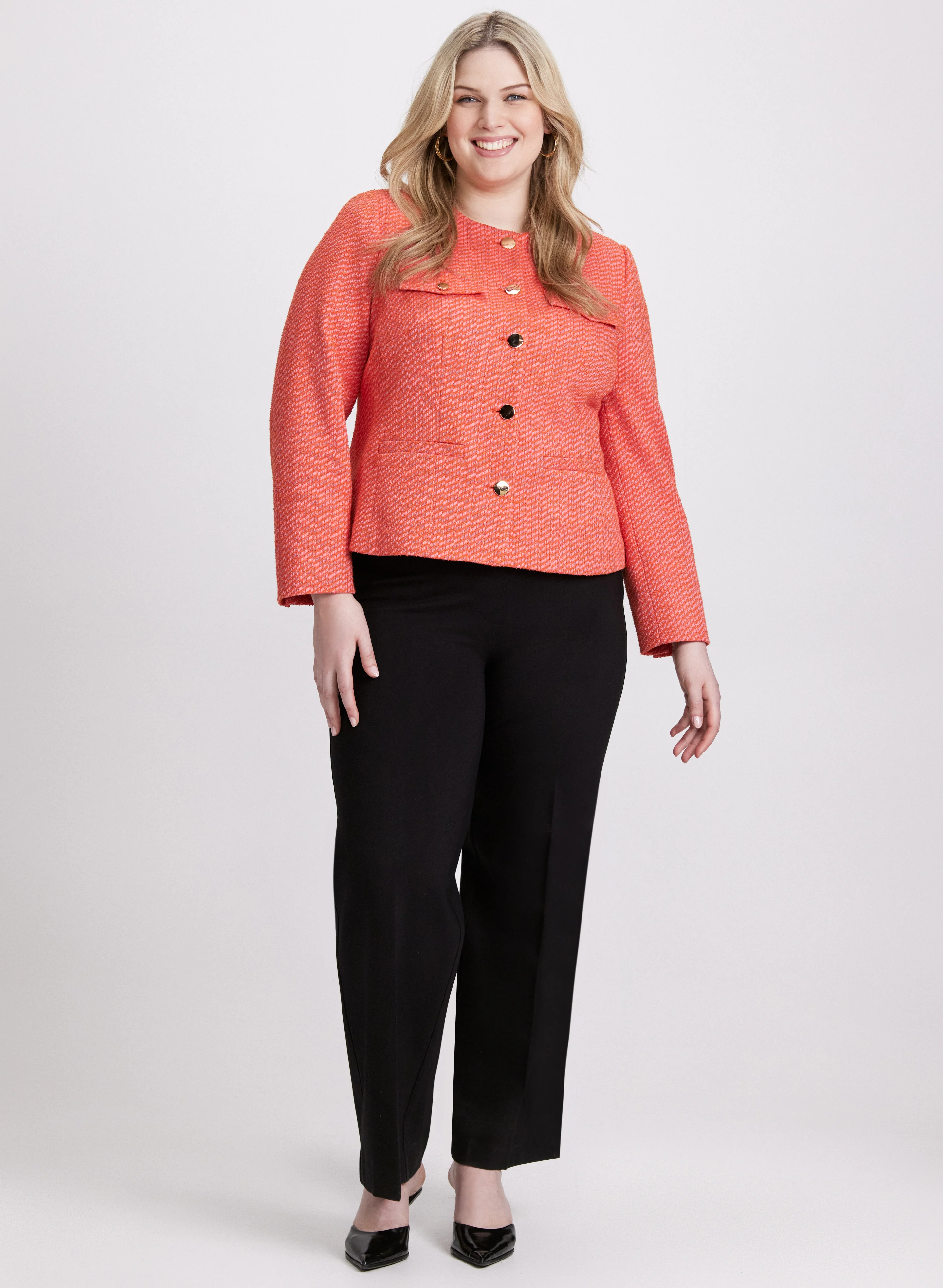 Collarless Bouclé Jacket & Emma Slim-Leg Pants