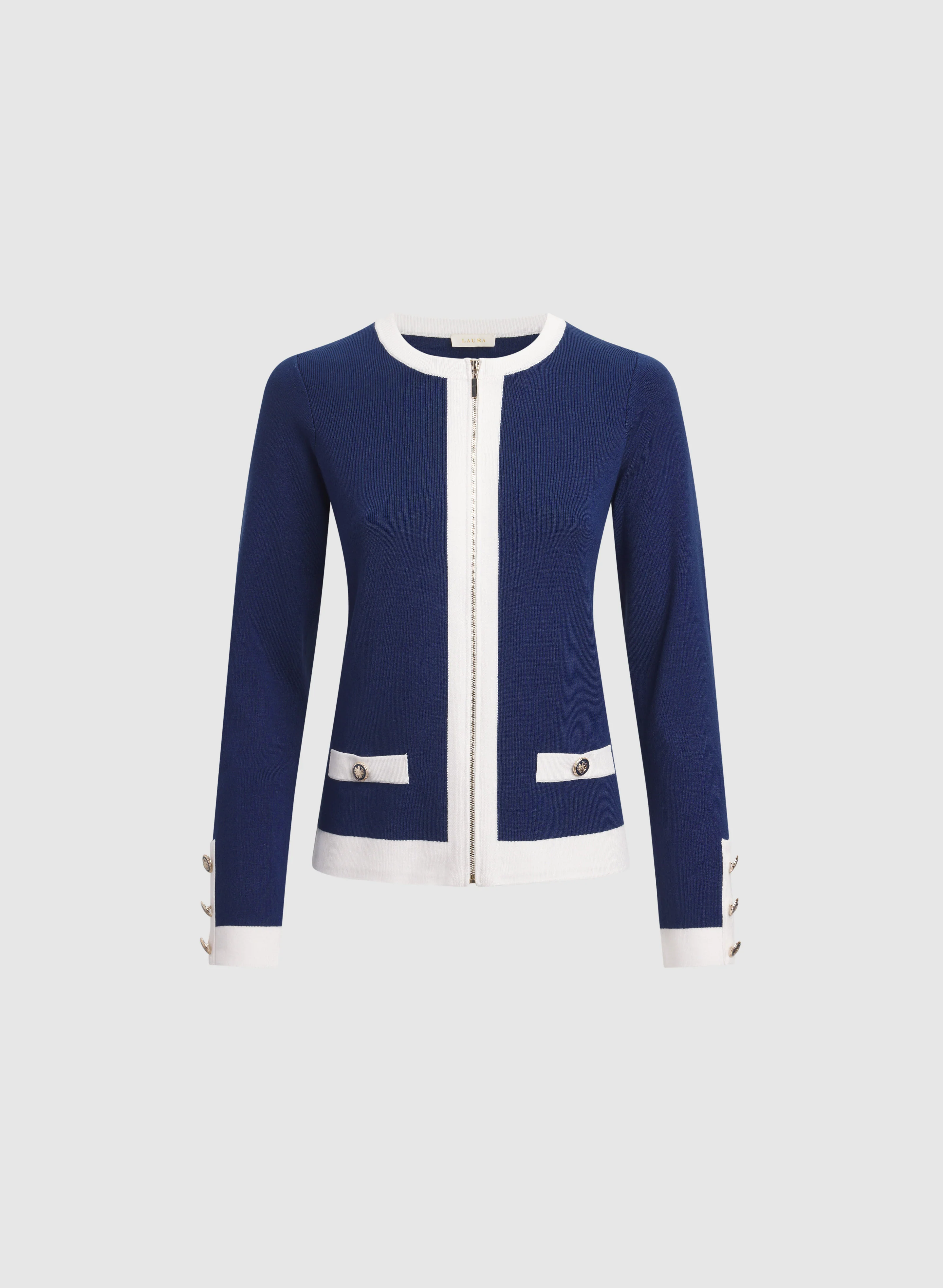 Colour Block Zip-Up Cardigan - Image 6
