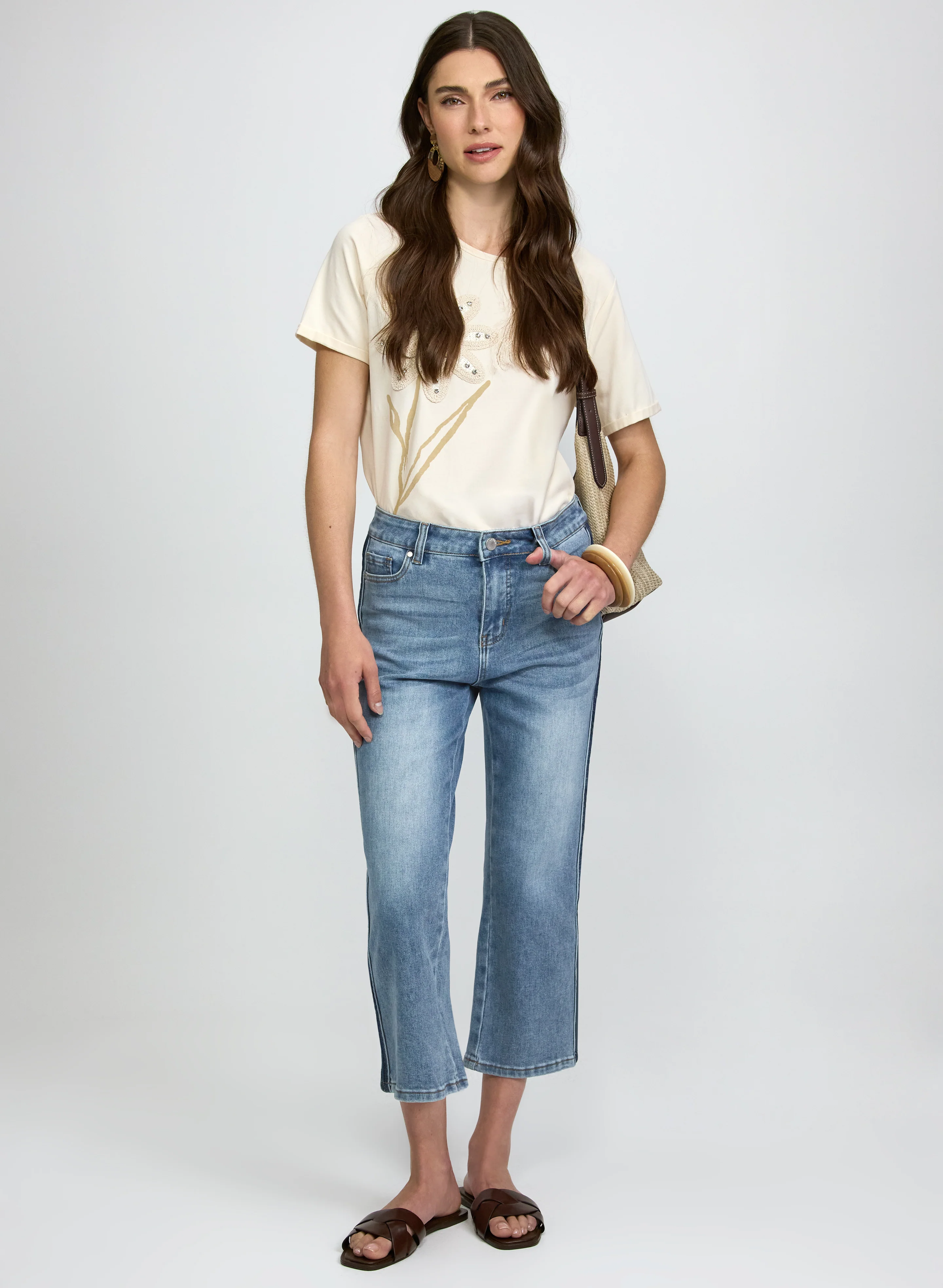 Contrast Denim Capris - Image 4