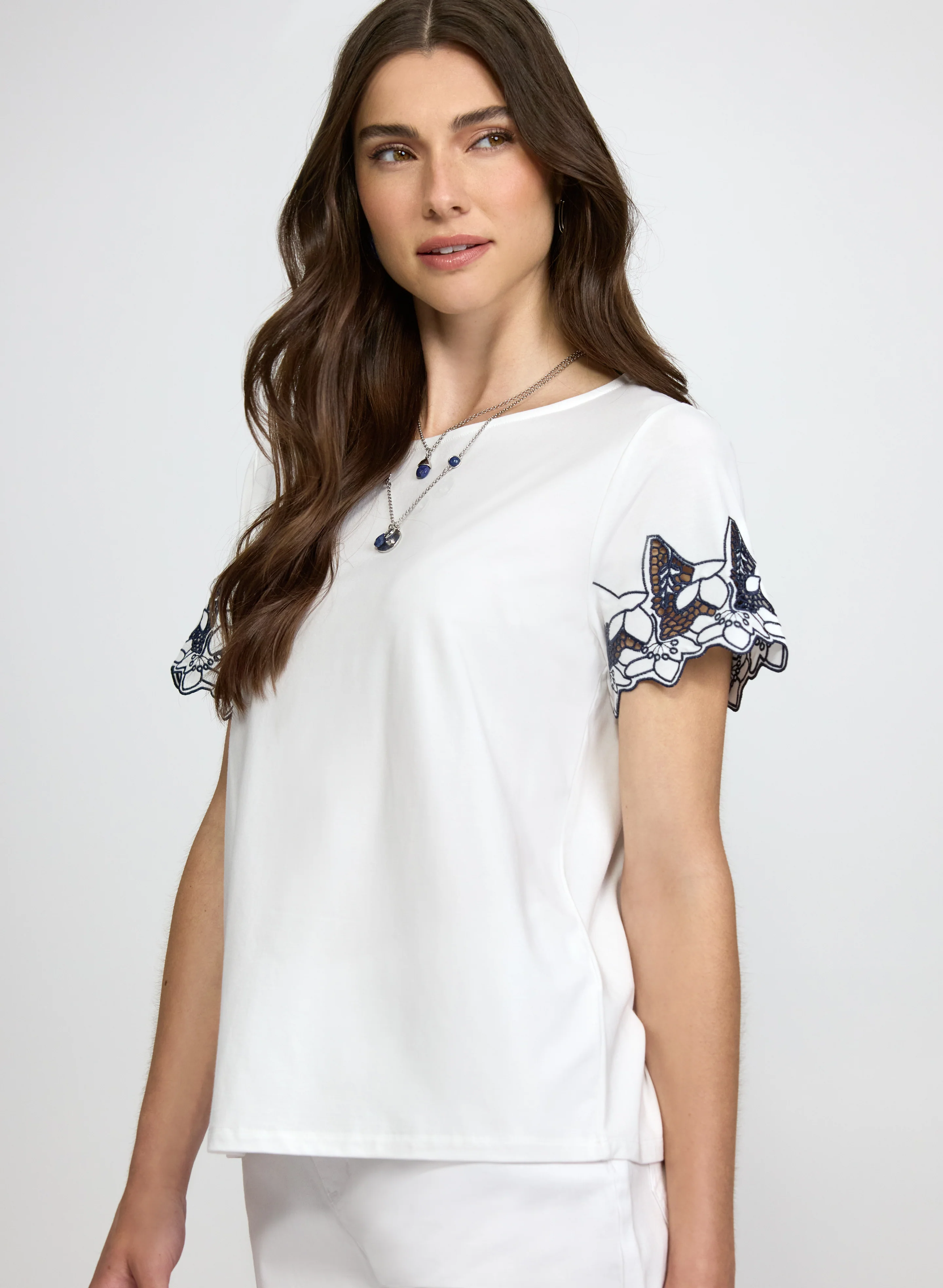 Contrast Embroidered Detail T-Shirt - Image 5