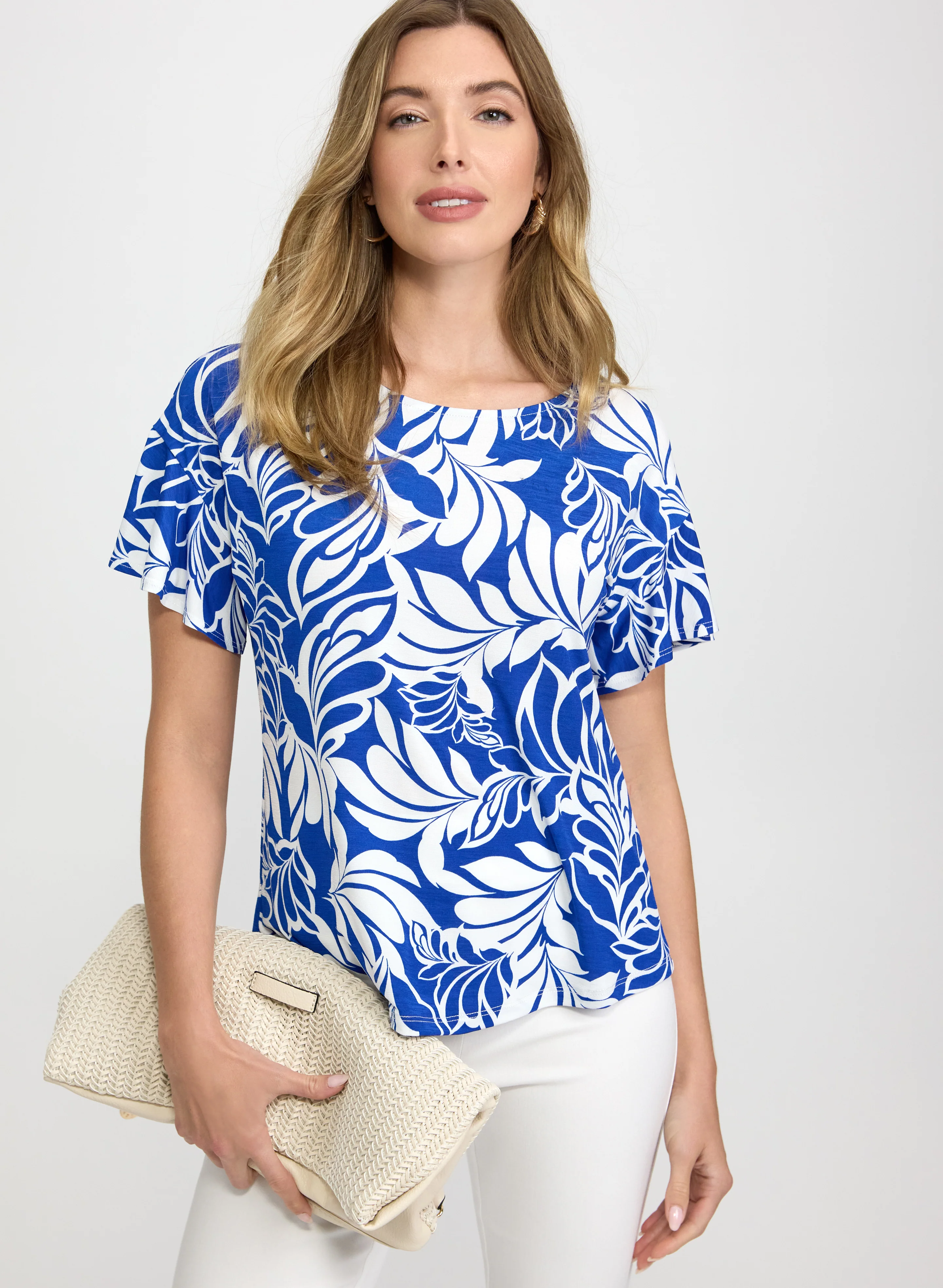 Contrast Leaf Print Top