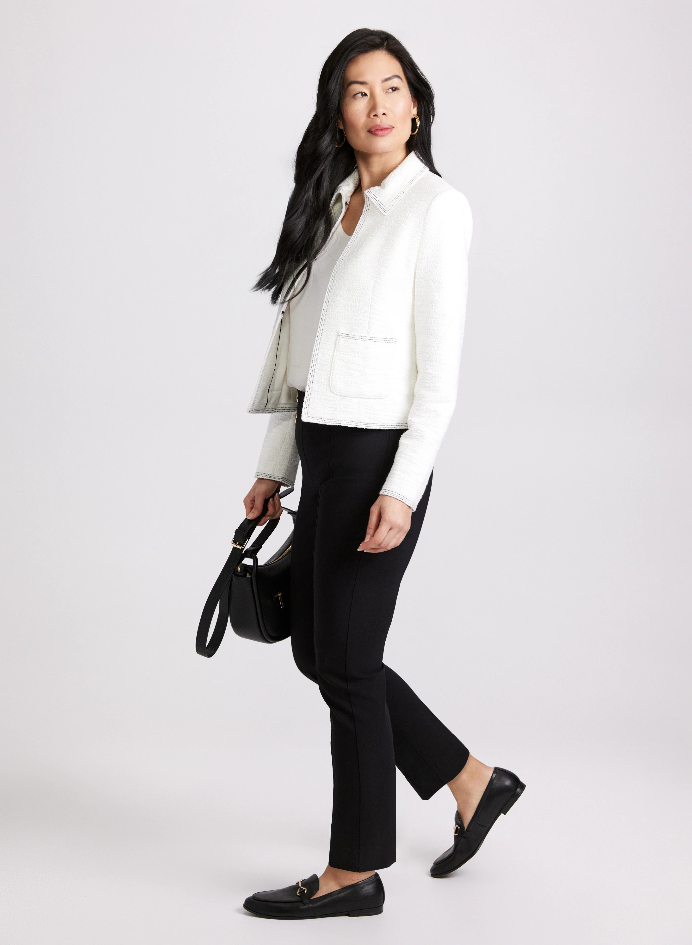 Contrast Stitch Tweed Jacket & Sofia Slim-Leg Pants - Short