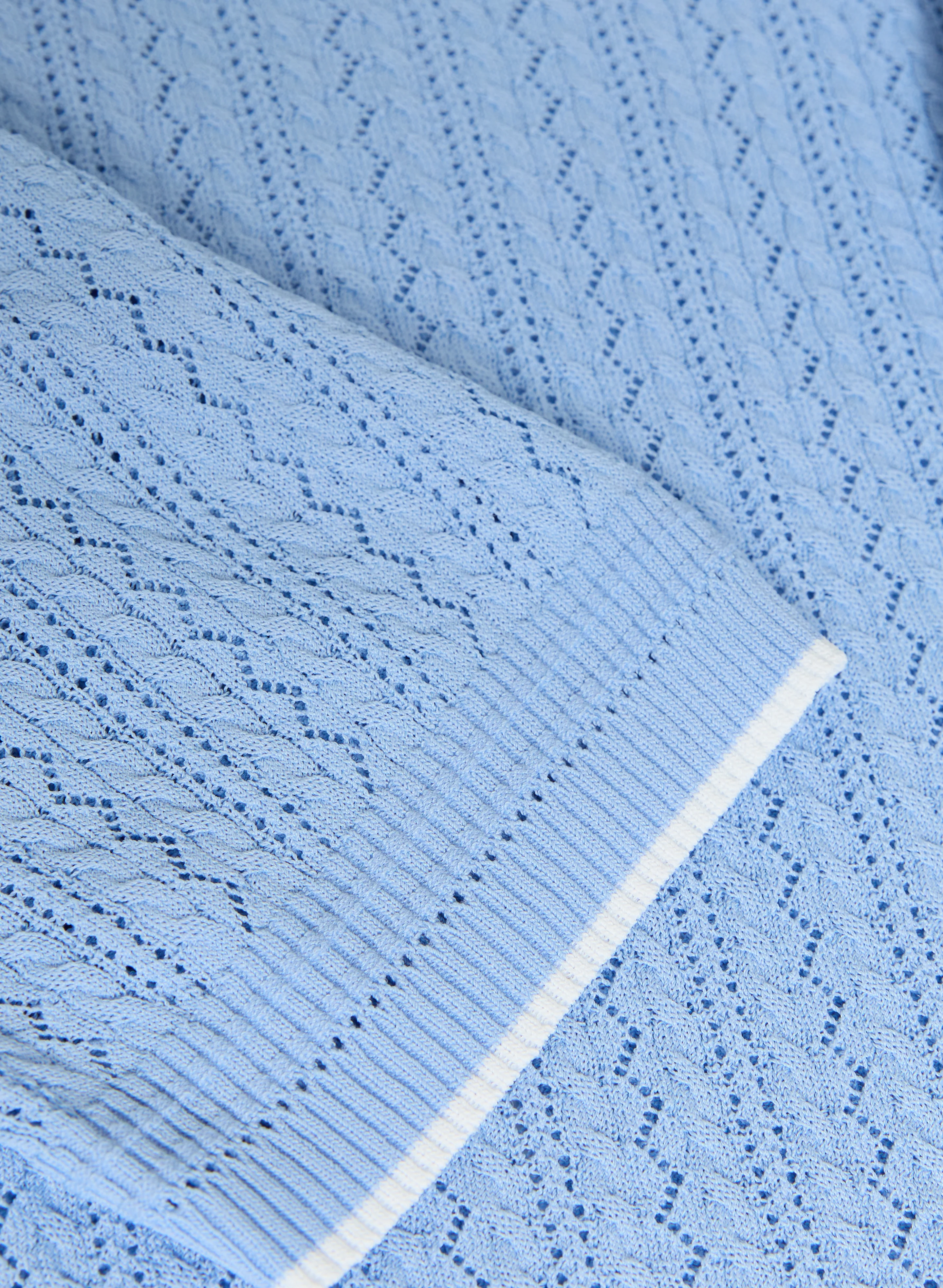 Contrasting Trim Pointelle Knit T-Shirt - Image 7