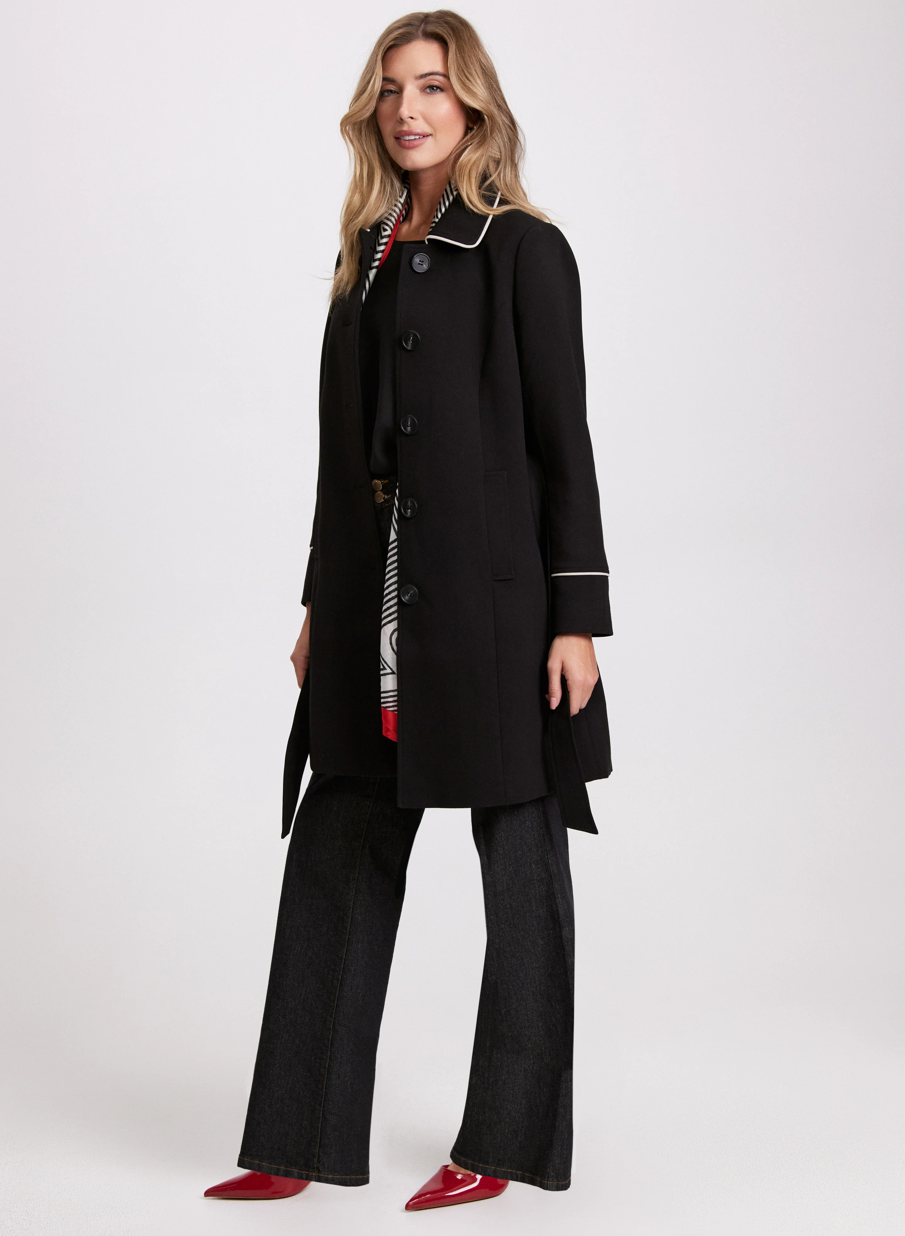 Contrasting Trim Tricotine Coat - Image 2