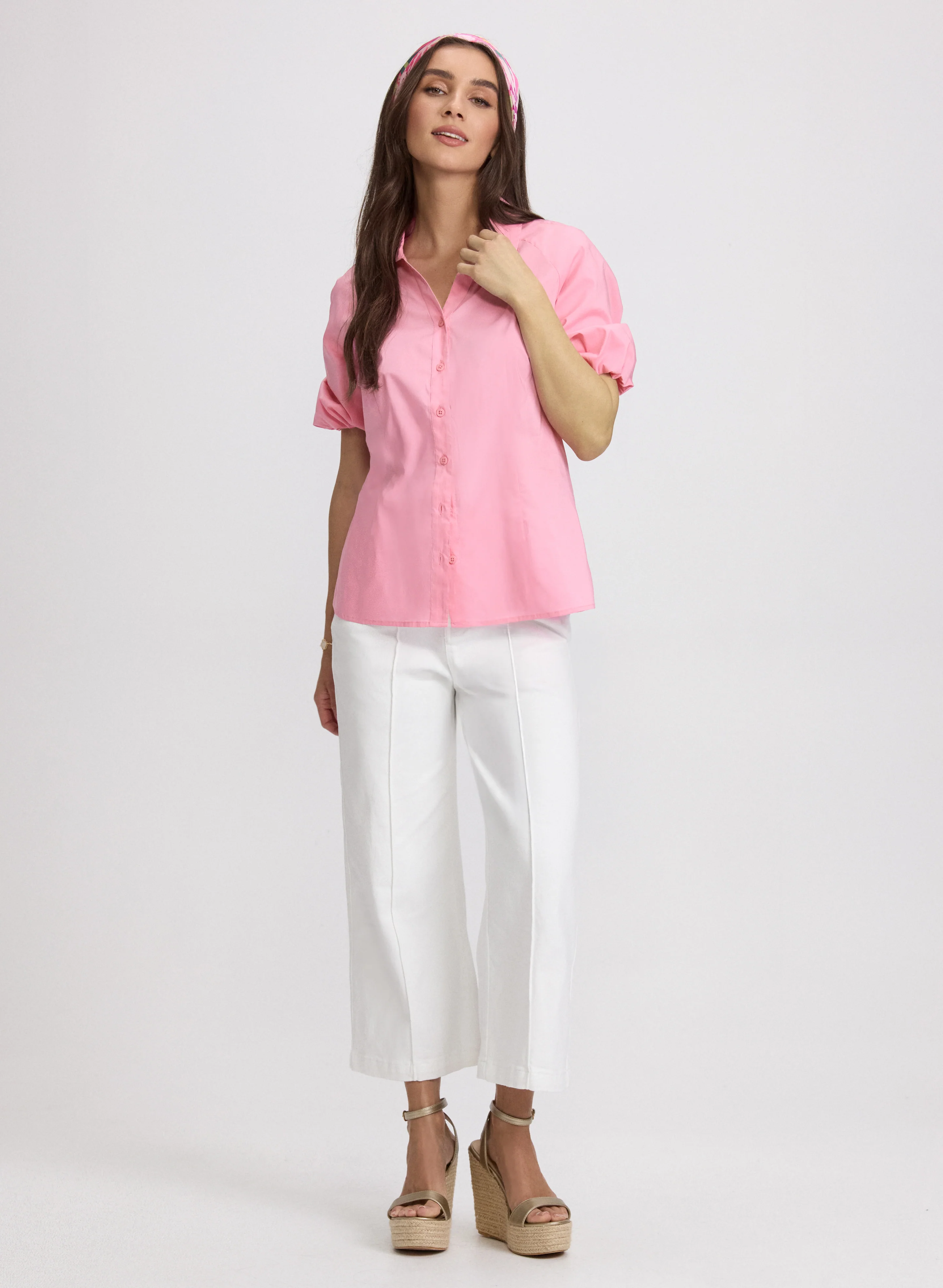 Cotton-Blend Puff-Sleeve Blouse - Image 3