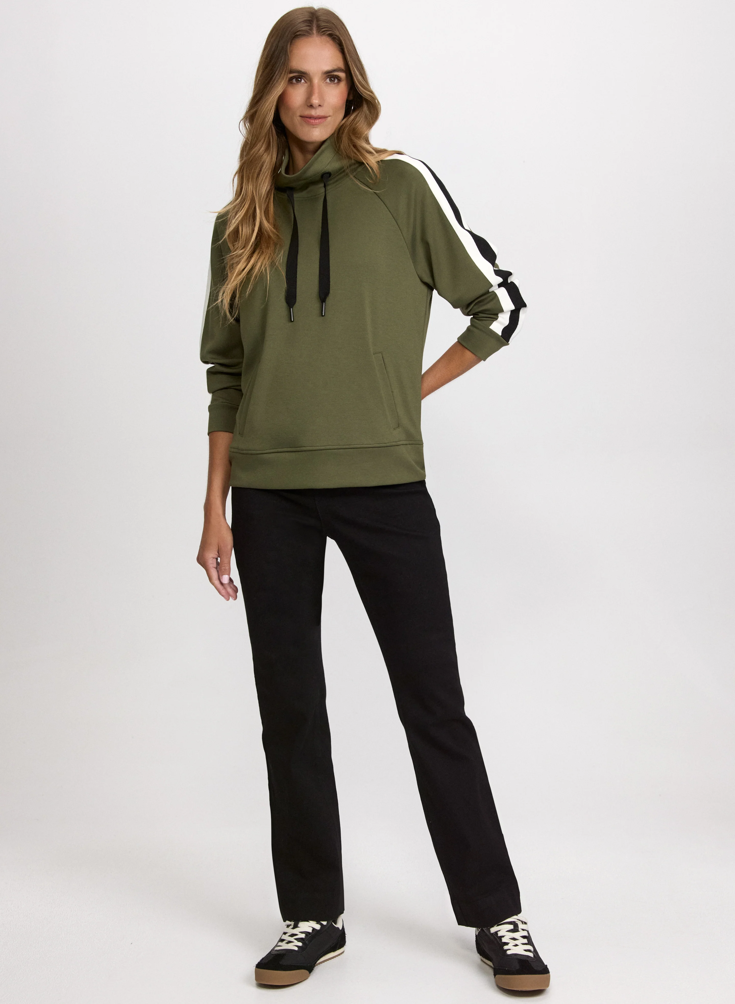 Cowl Neck Sweatshirt & Pull-On Flare-Leg Jeans