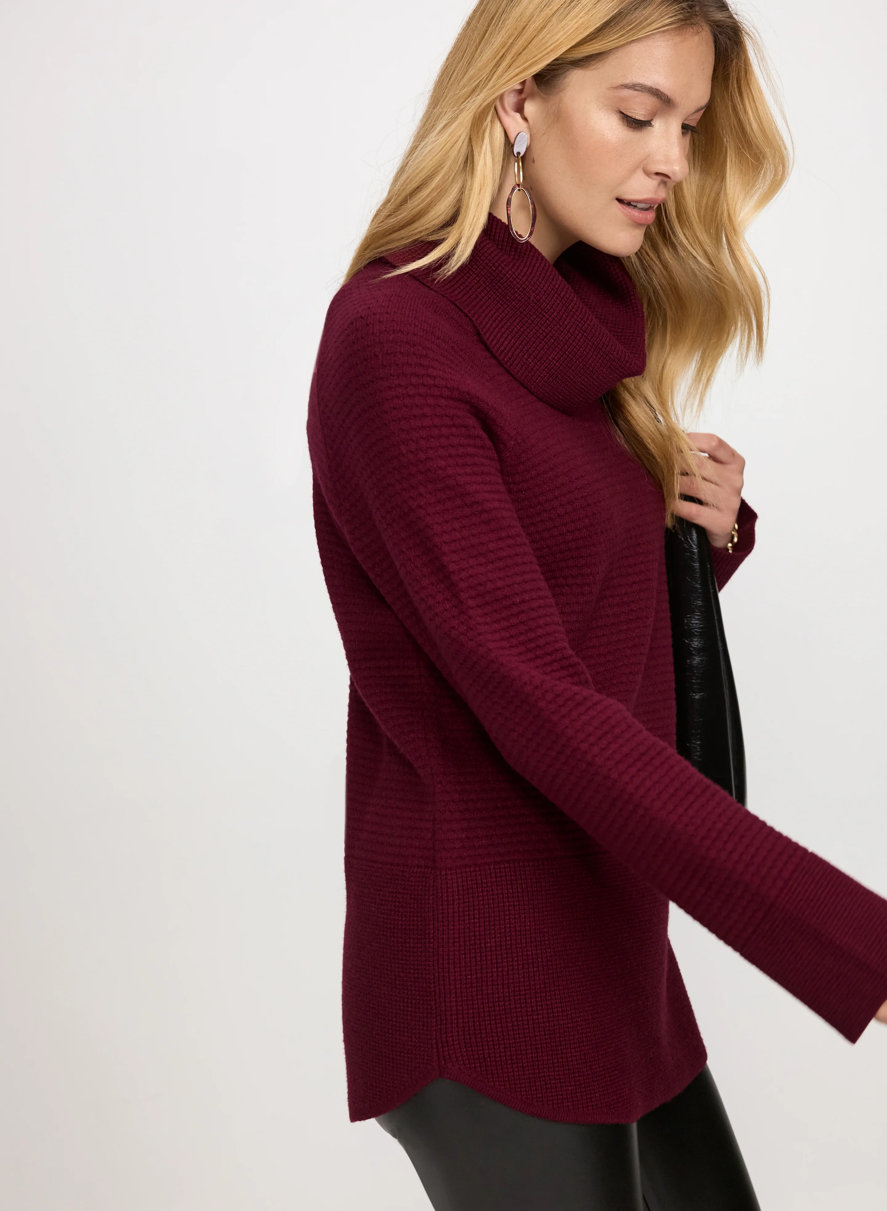 Cowl Neck Waffle Knit Sweater - Image 2