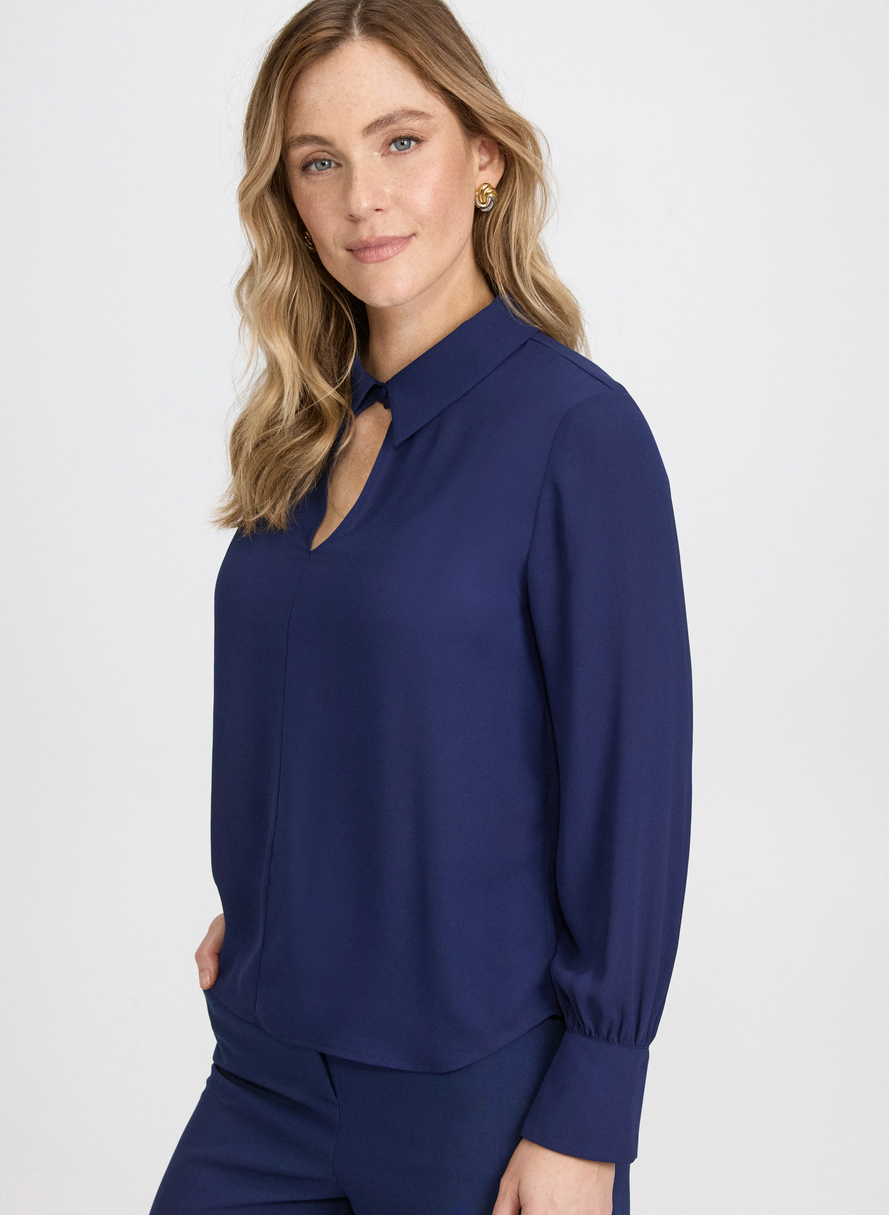 Crepe Keyhole Blouse - Image 5