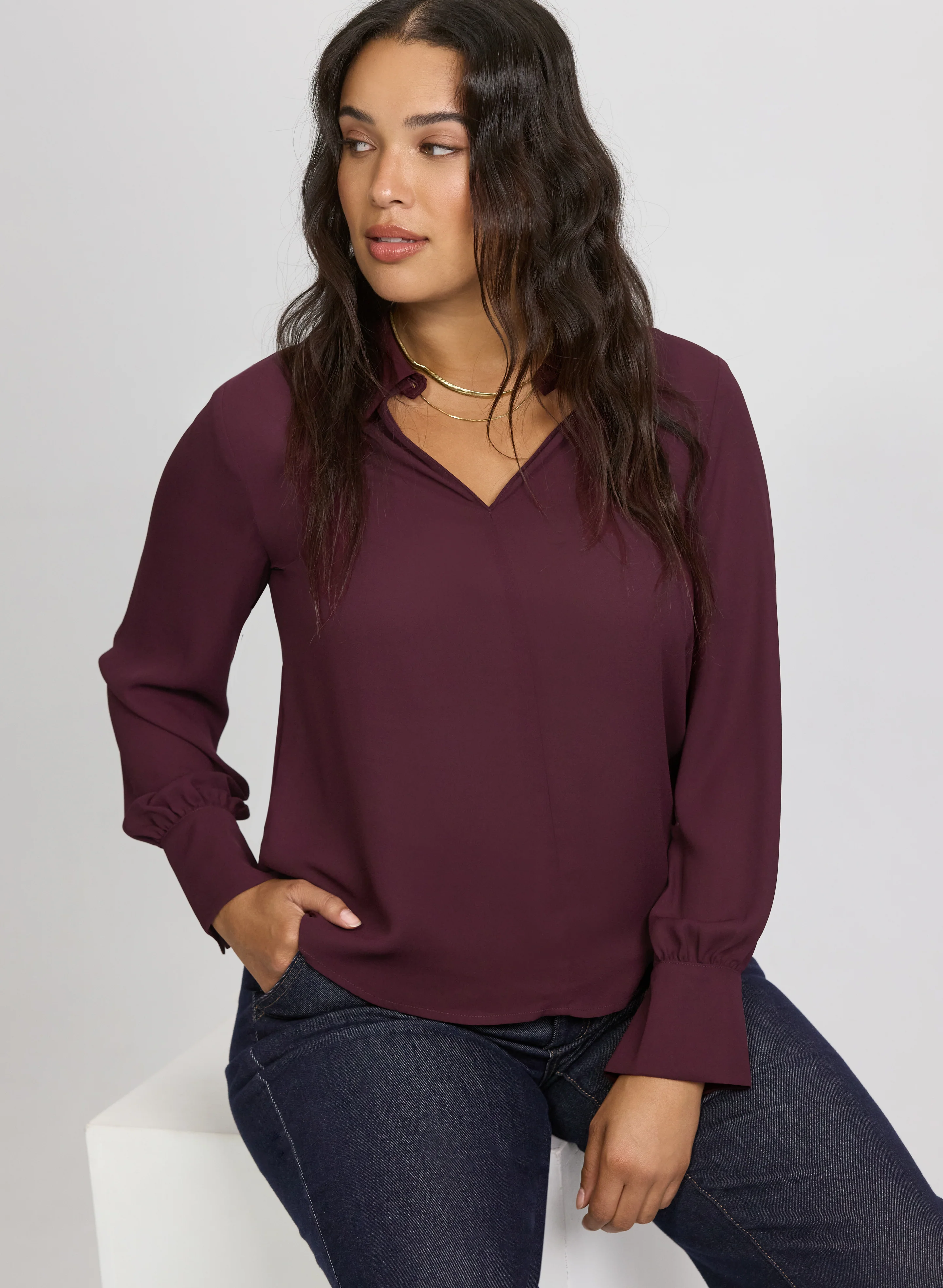 Crepe Keyhole Blouse - Image 5