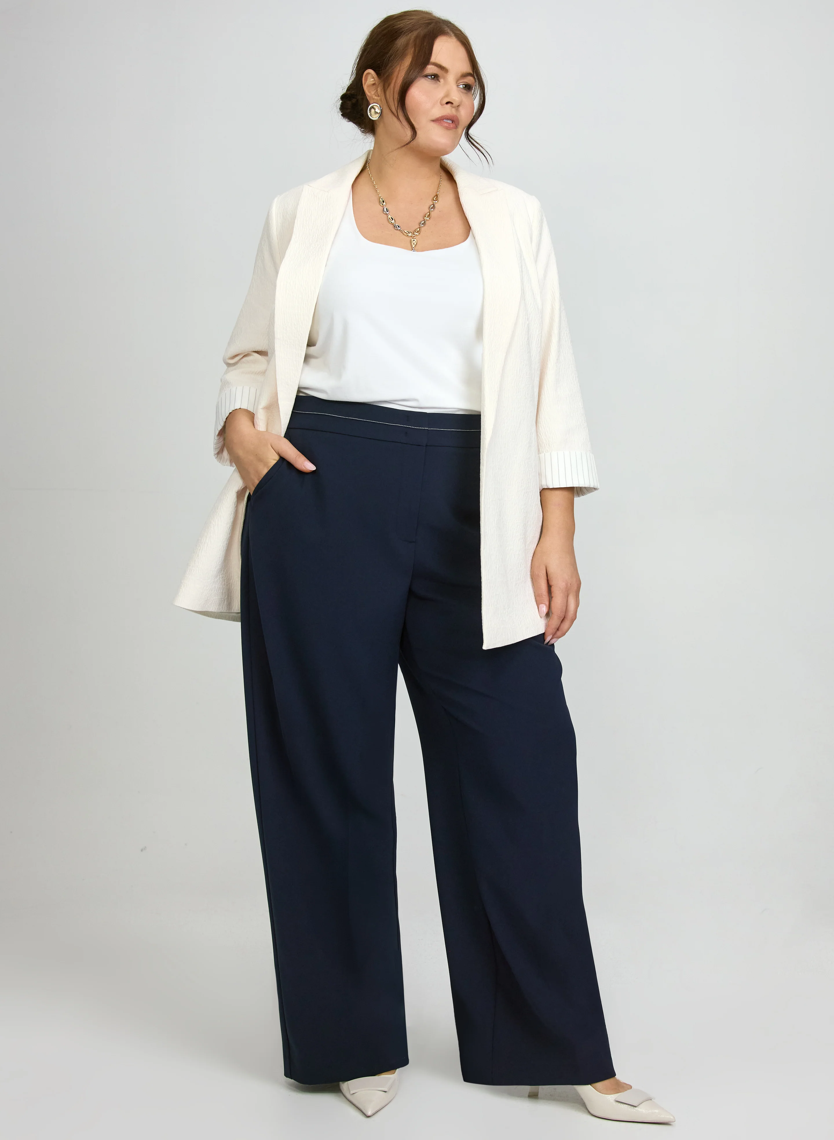 Crinkle Open Jacket & Olivia Wide-Leg Pants