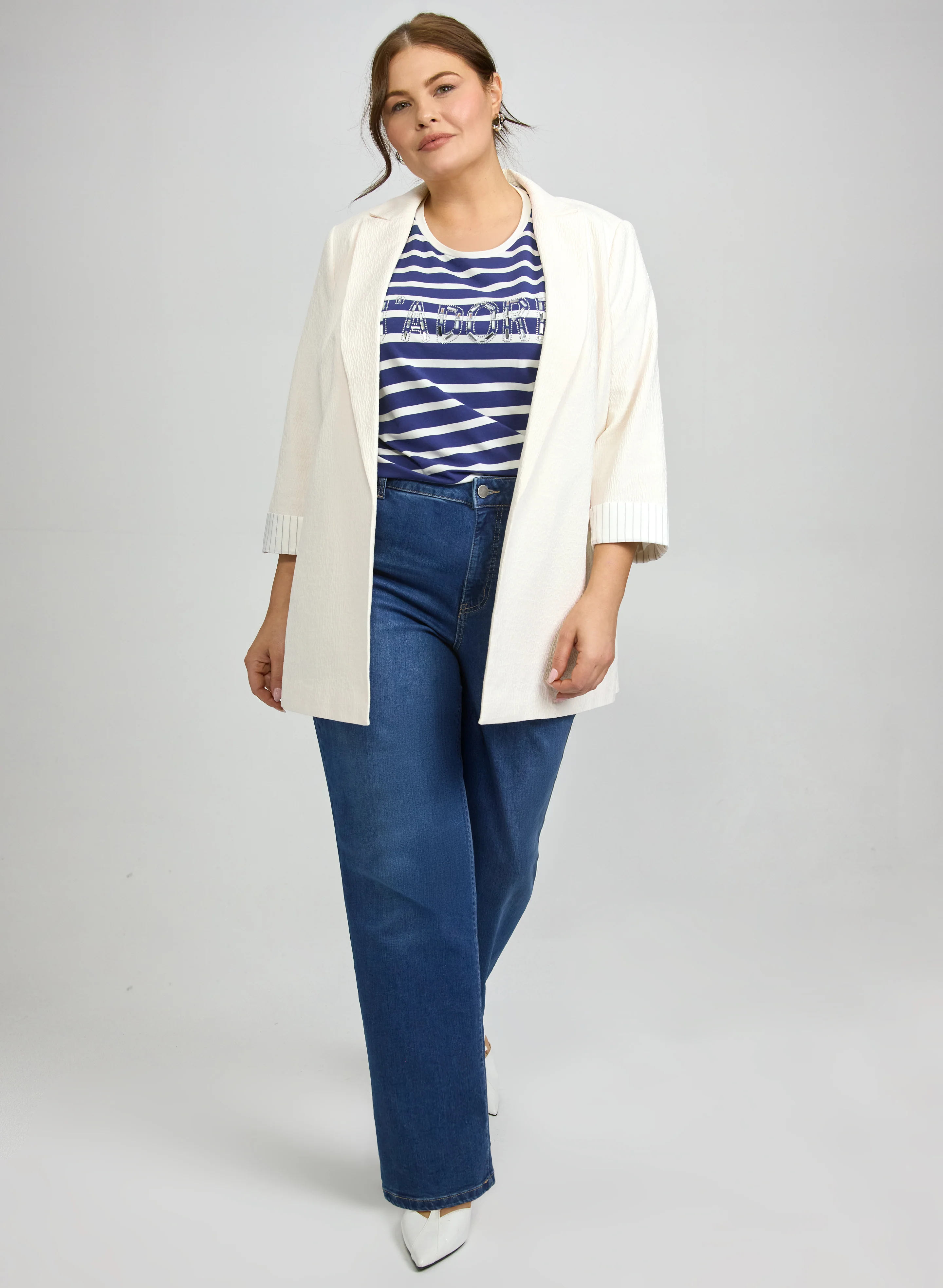 Crinkle Open Jacket & Straight-Leg Jeans