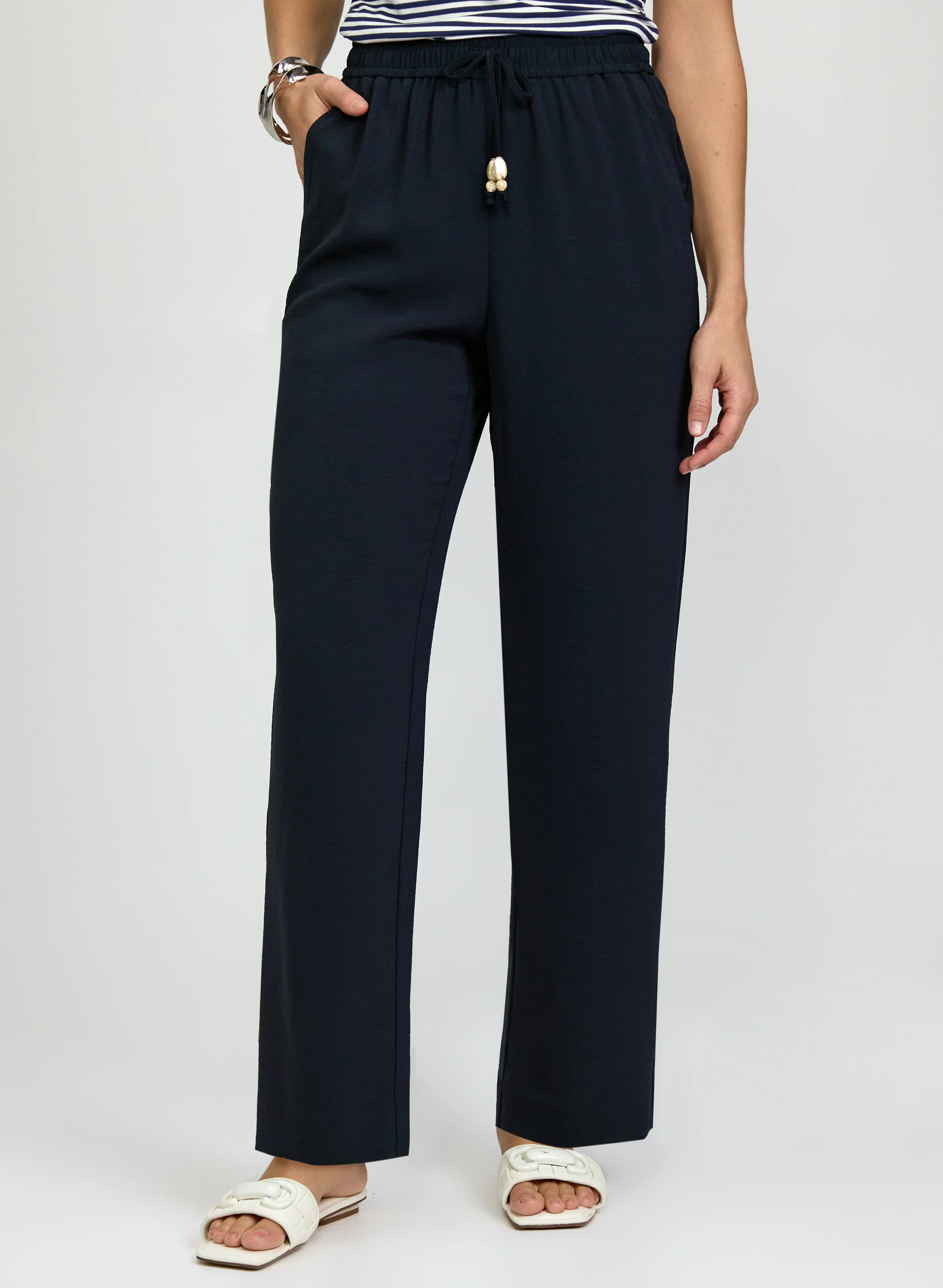 Crinkled Wide-Leg Pants
