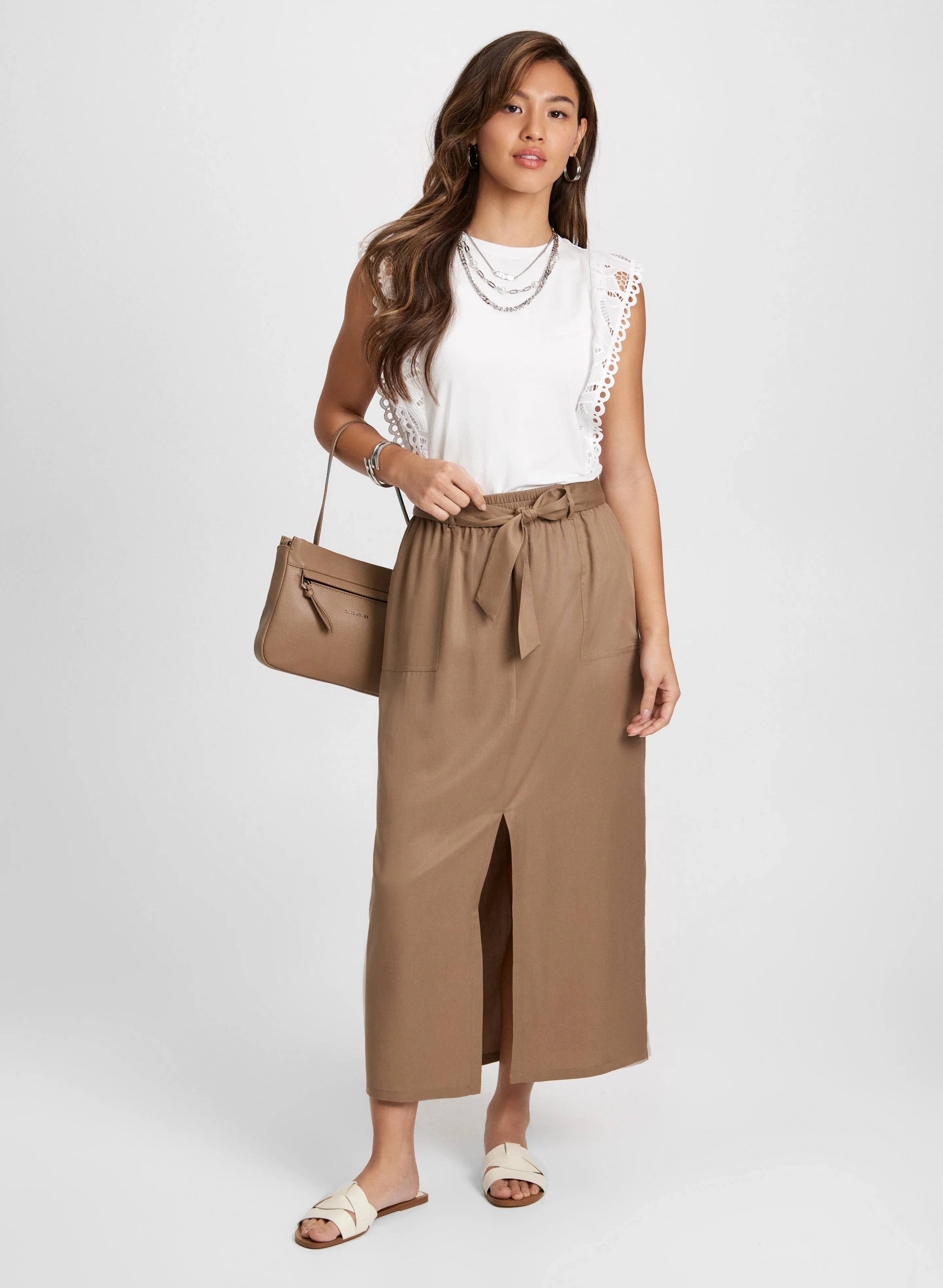Crochet Cap Sleeve Top & Front Slit Midi Skirt