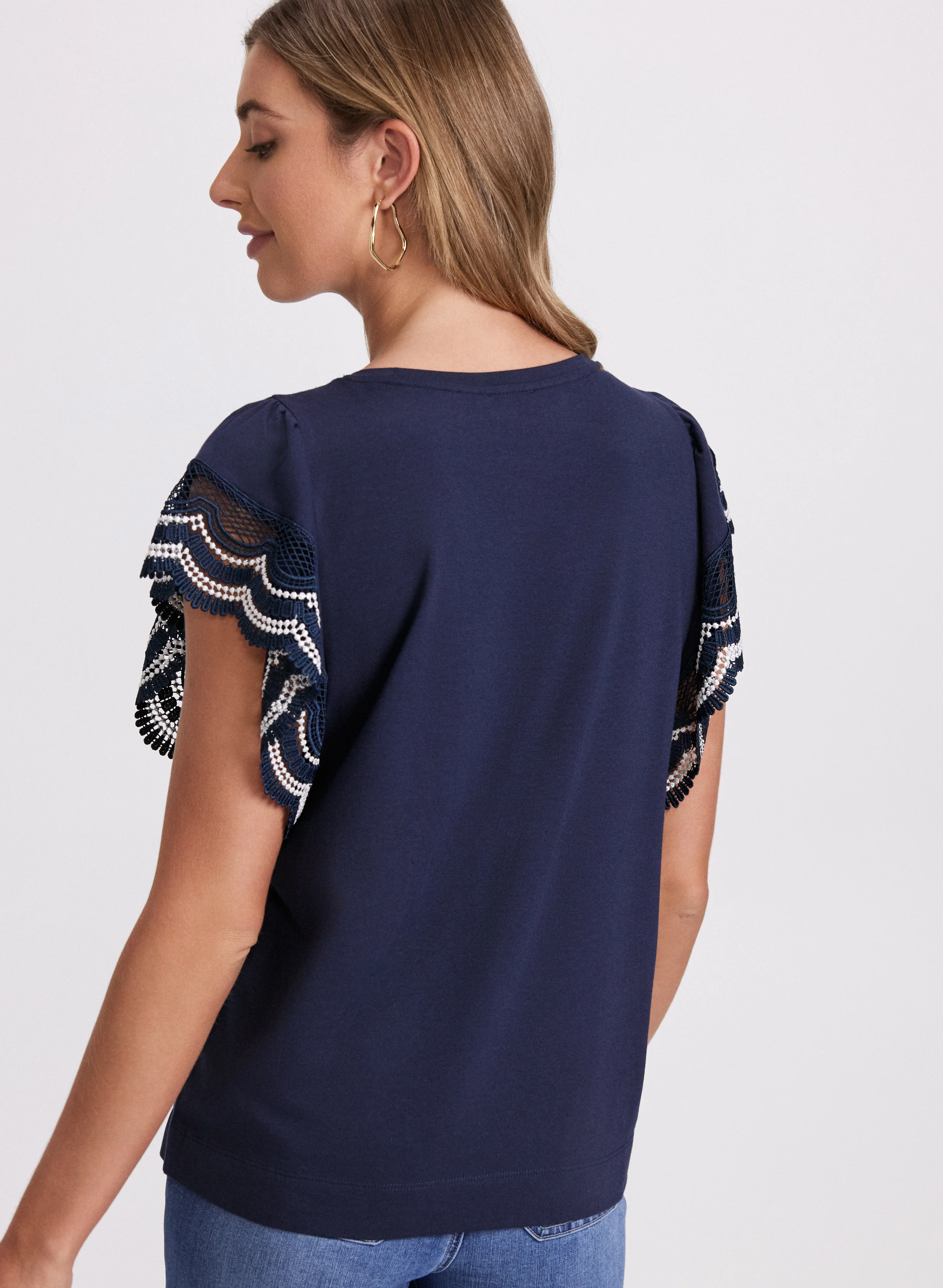 Crochet Trim Cap Sleeve T-Shirt - Image 4