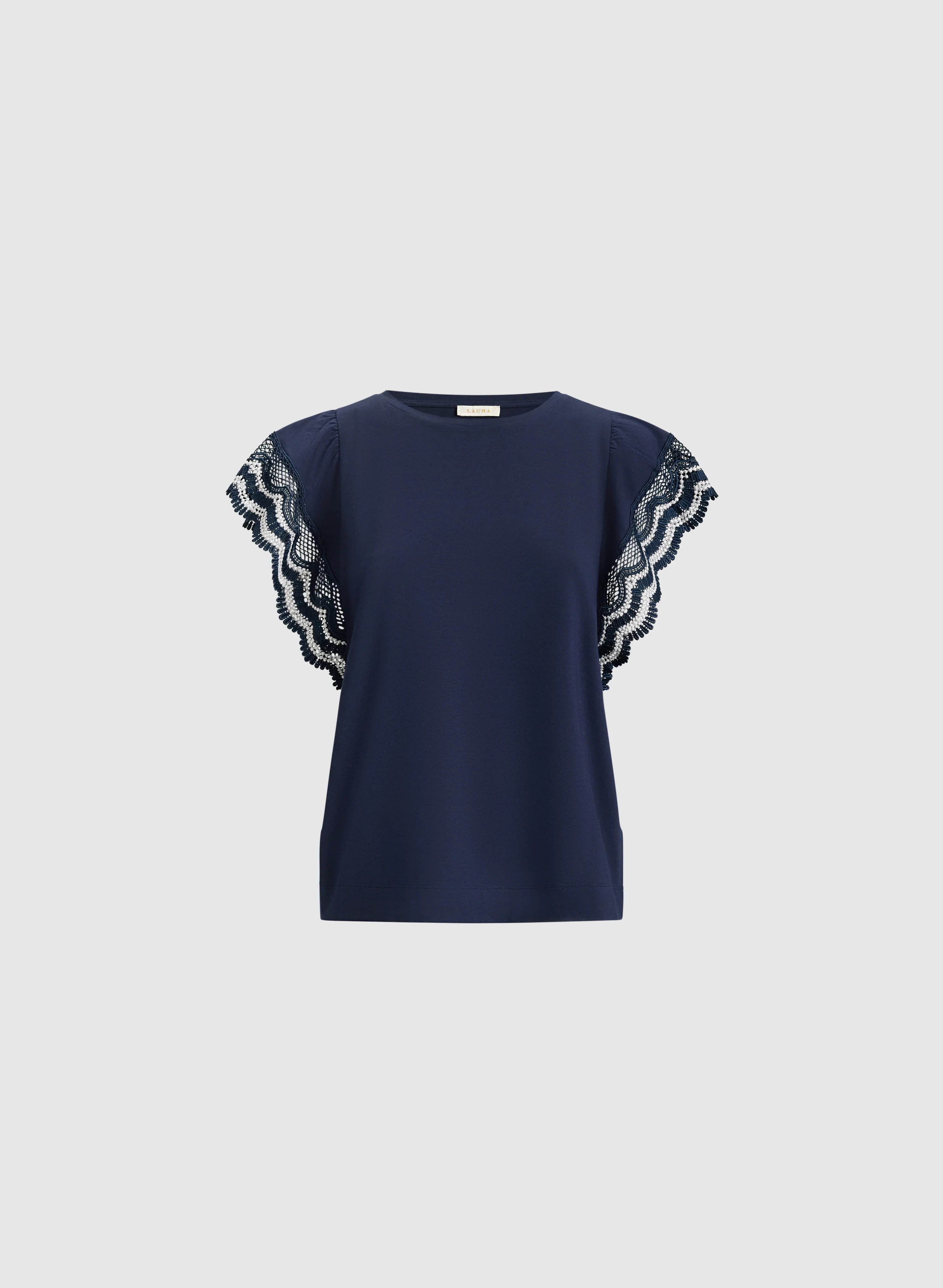 Crochet Trim Cap Sleeve T-Shirt - Image 6