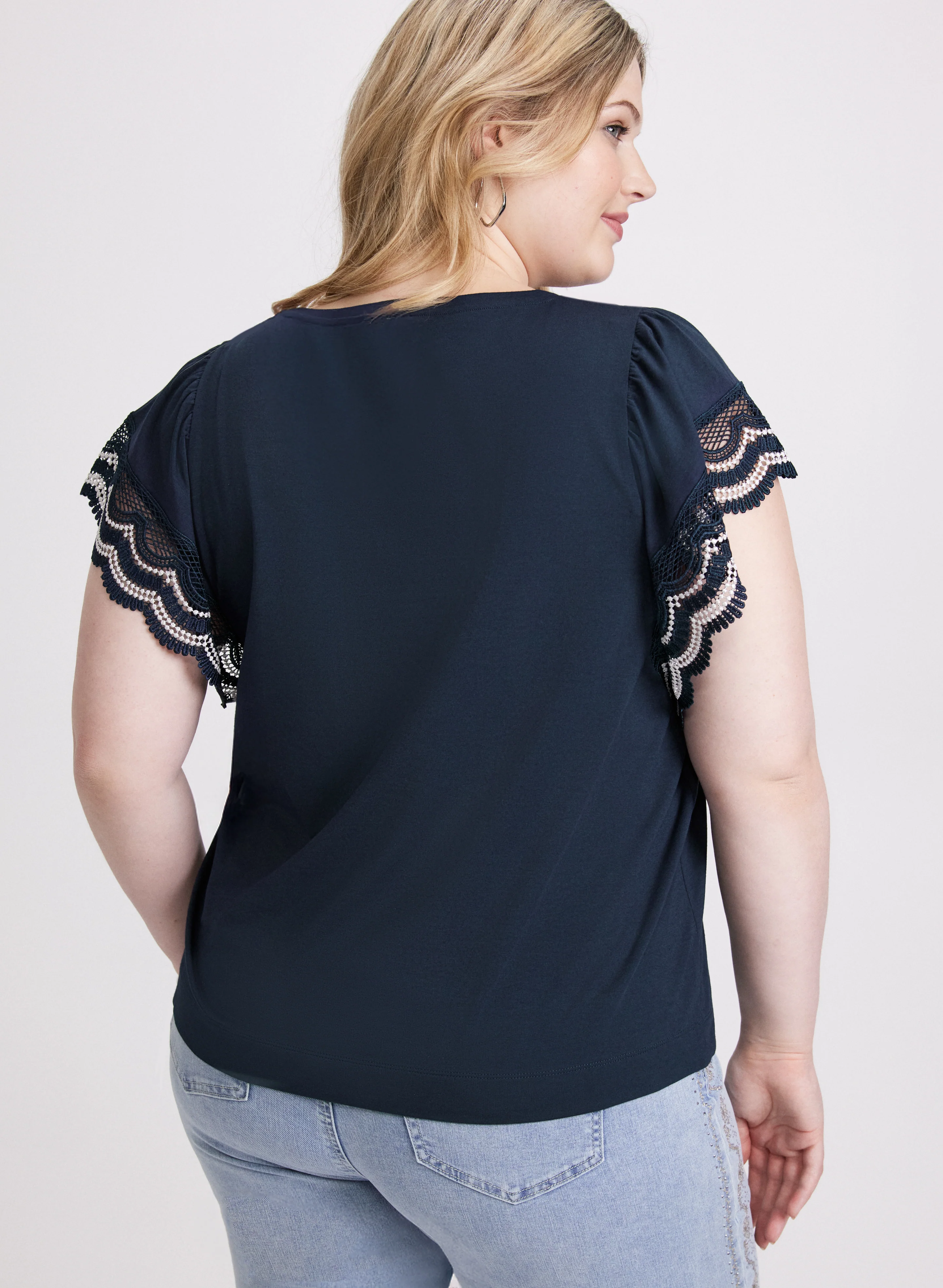 Crochet Trim Cap Sleeve T-Shirt - Image 4