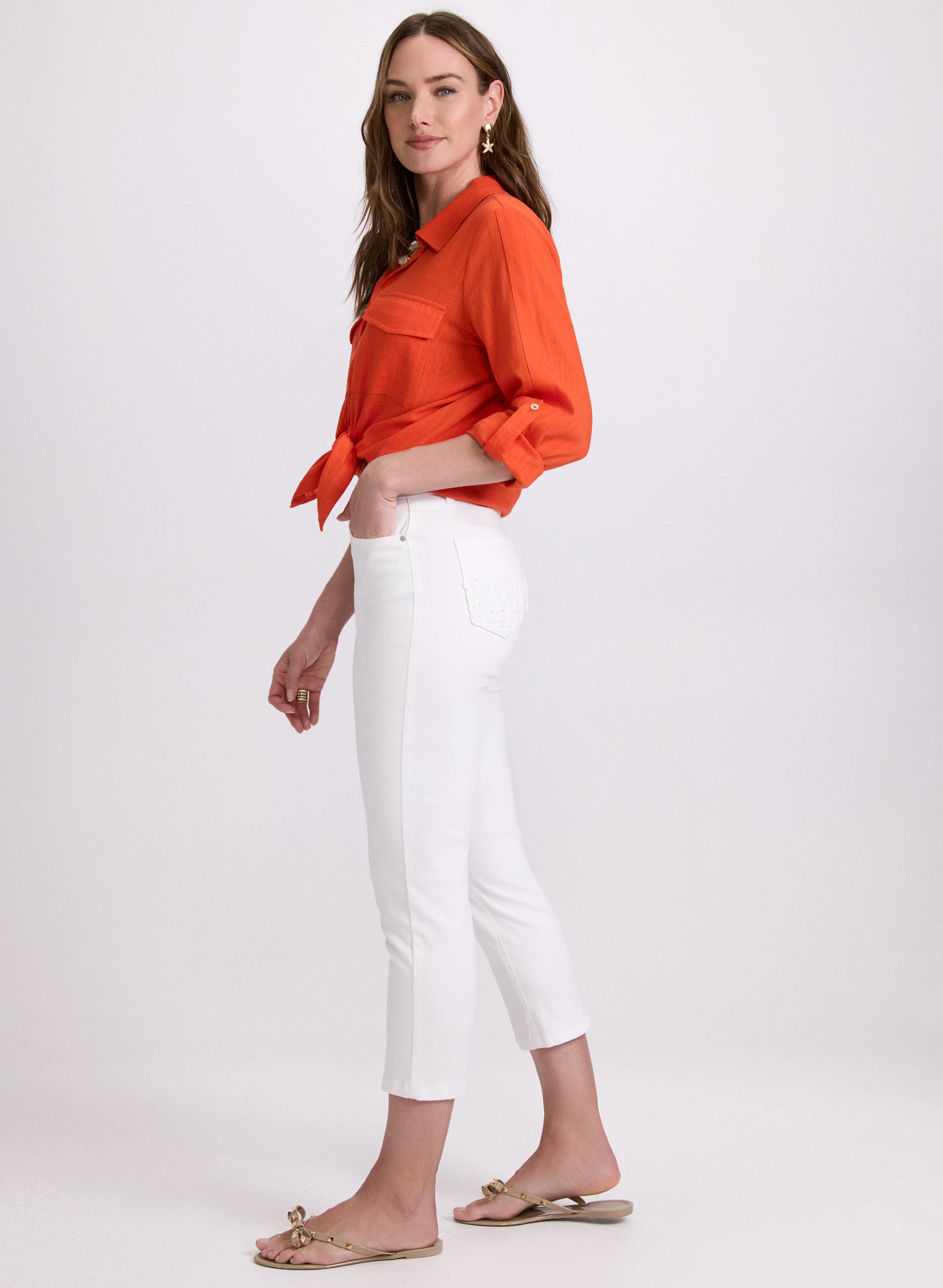 Crochet Trim Denim Capris - Image 3