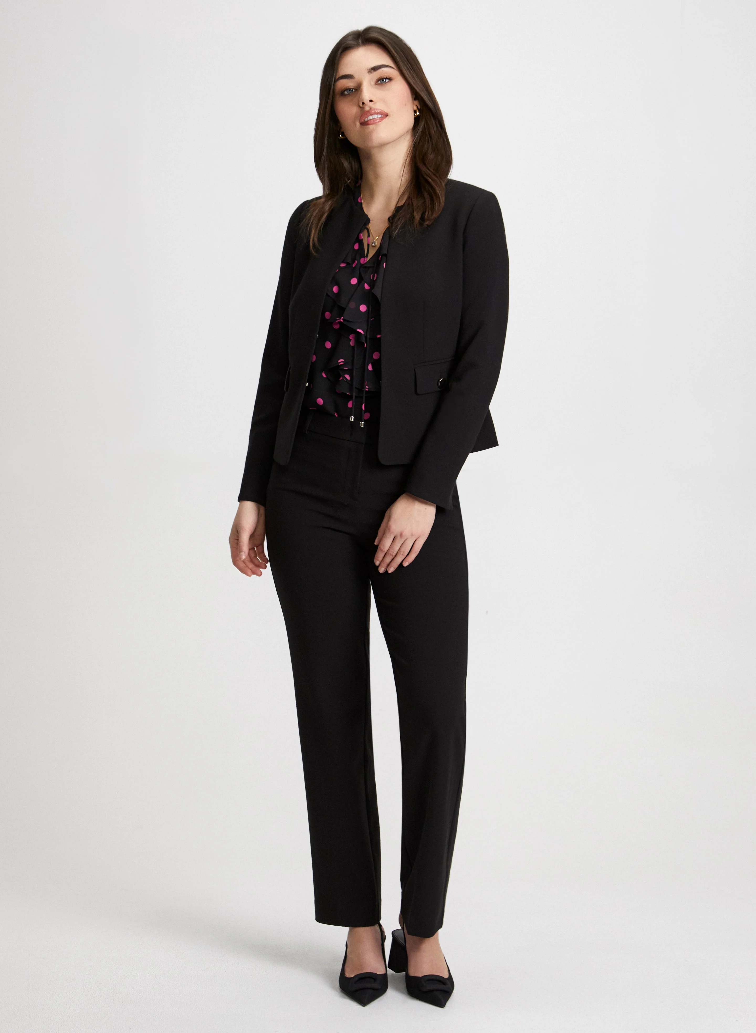 Cropped Collarless Jacket & Wide Leg Pants