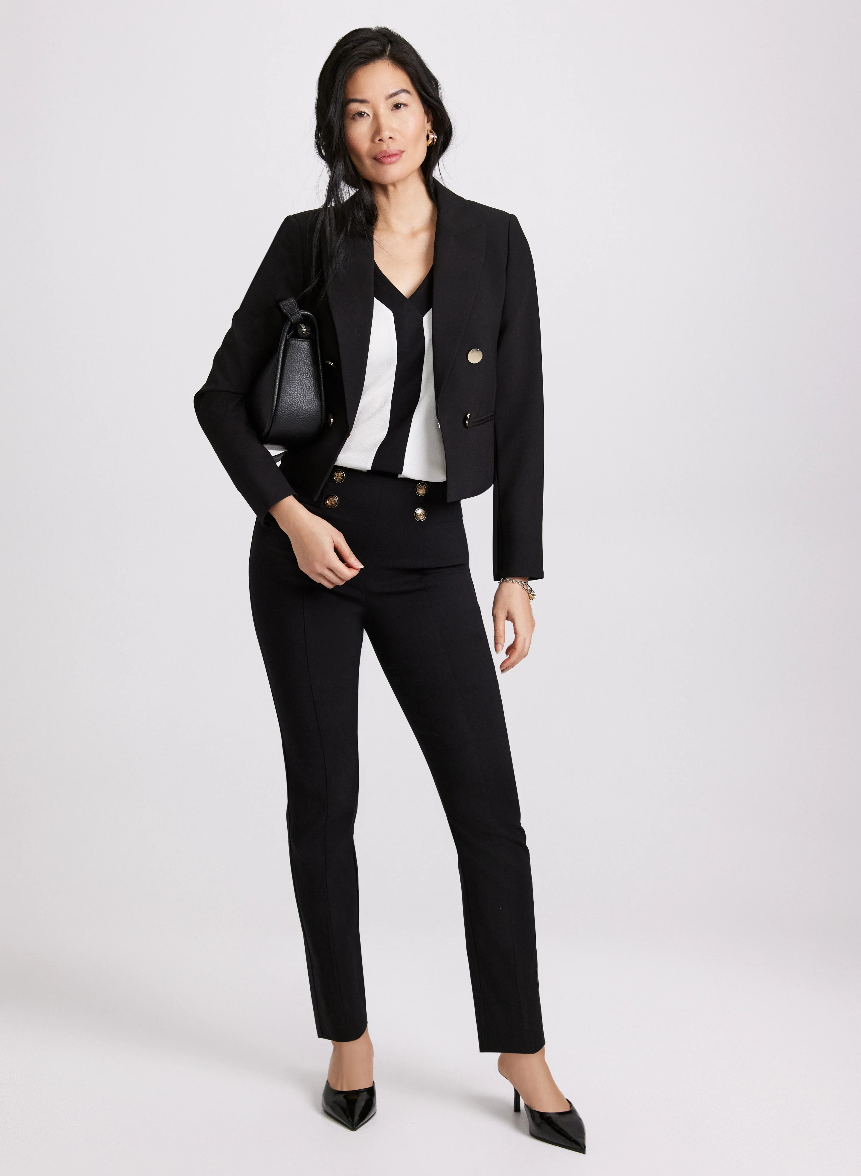 Cropped Double-Breasted Blazer & Sofia Slim-Leg Pants - Short