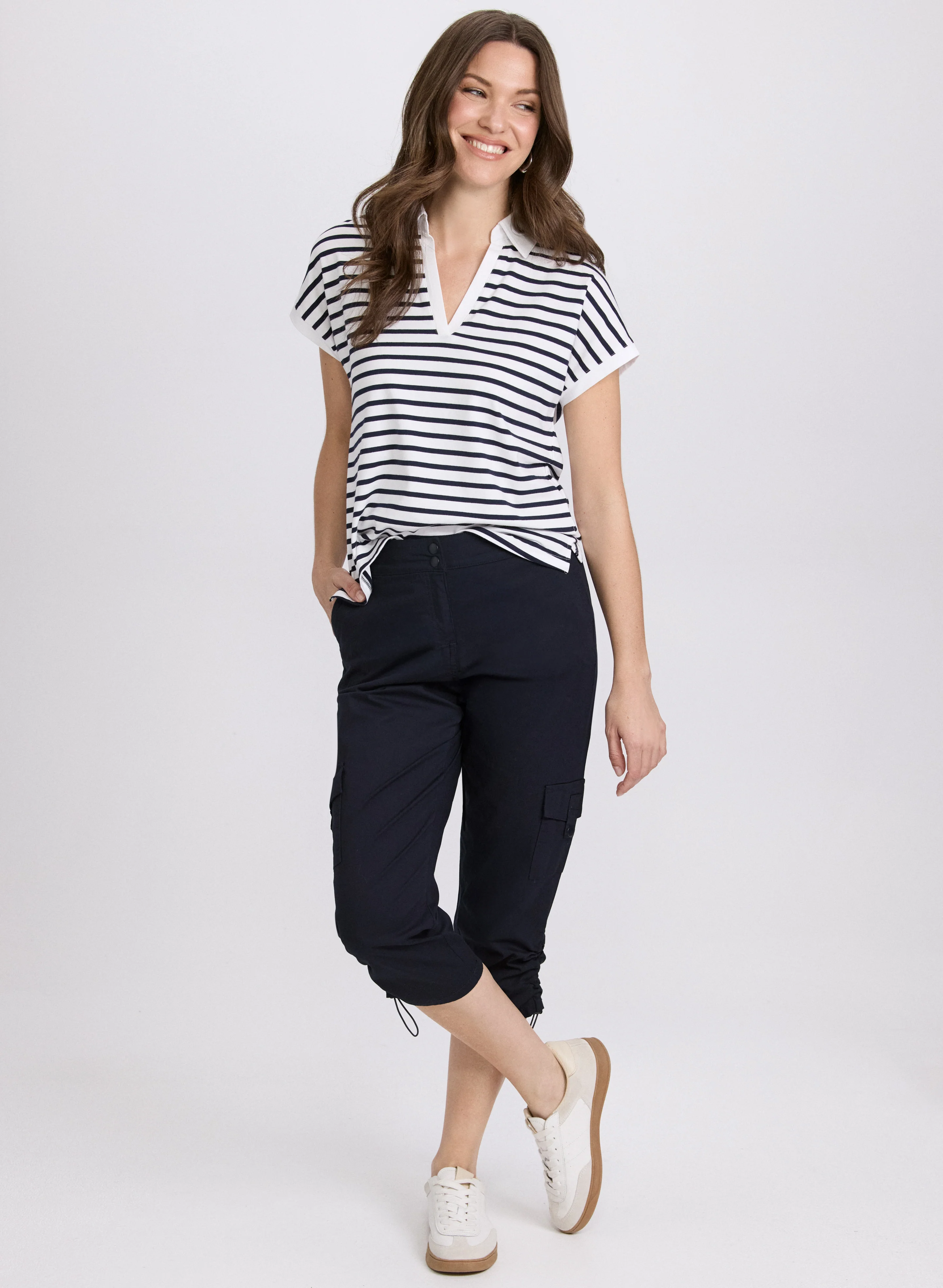 Cropped Drawstring Hem Cargo Pants - Image 3