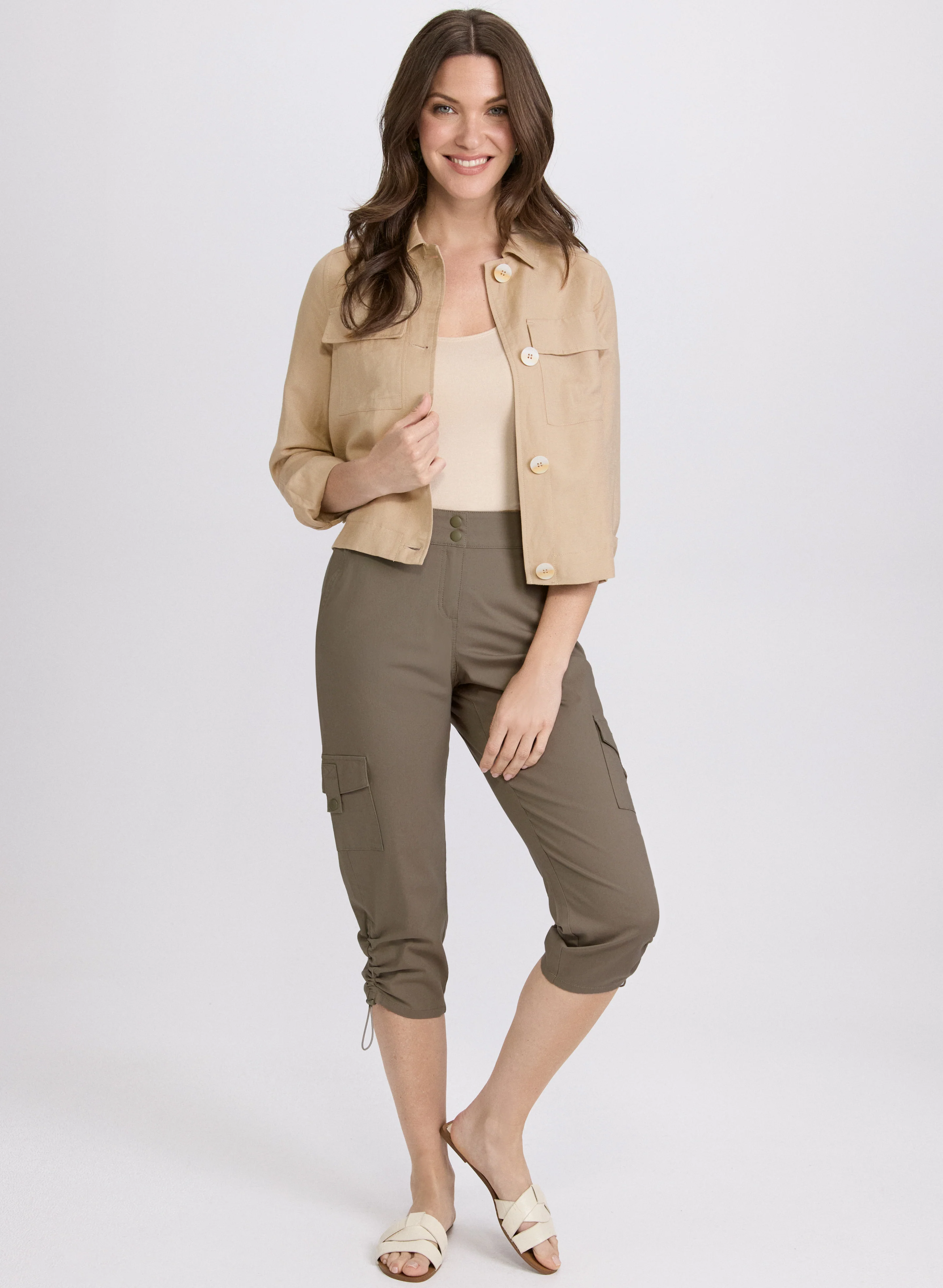 Cropped Drawstring Hem Cargo Pants - Image 3