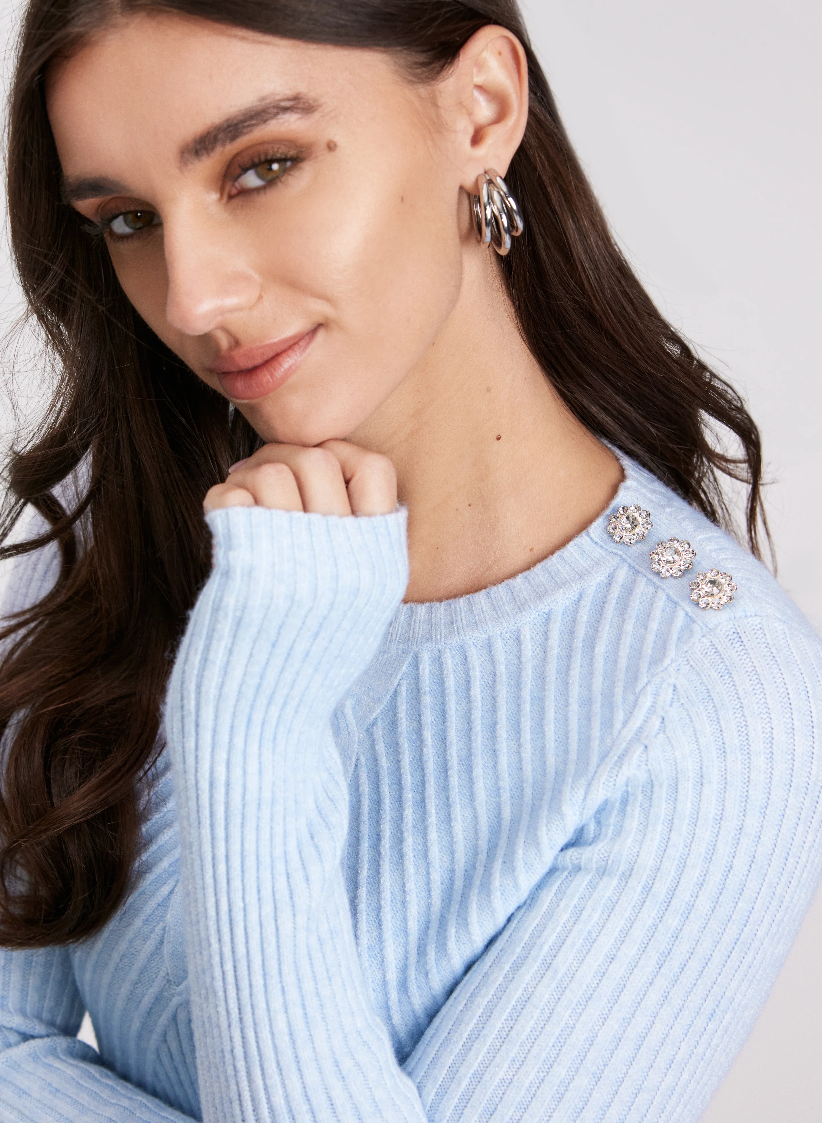 Crystal Button Embellished Sweater - Image 2