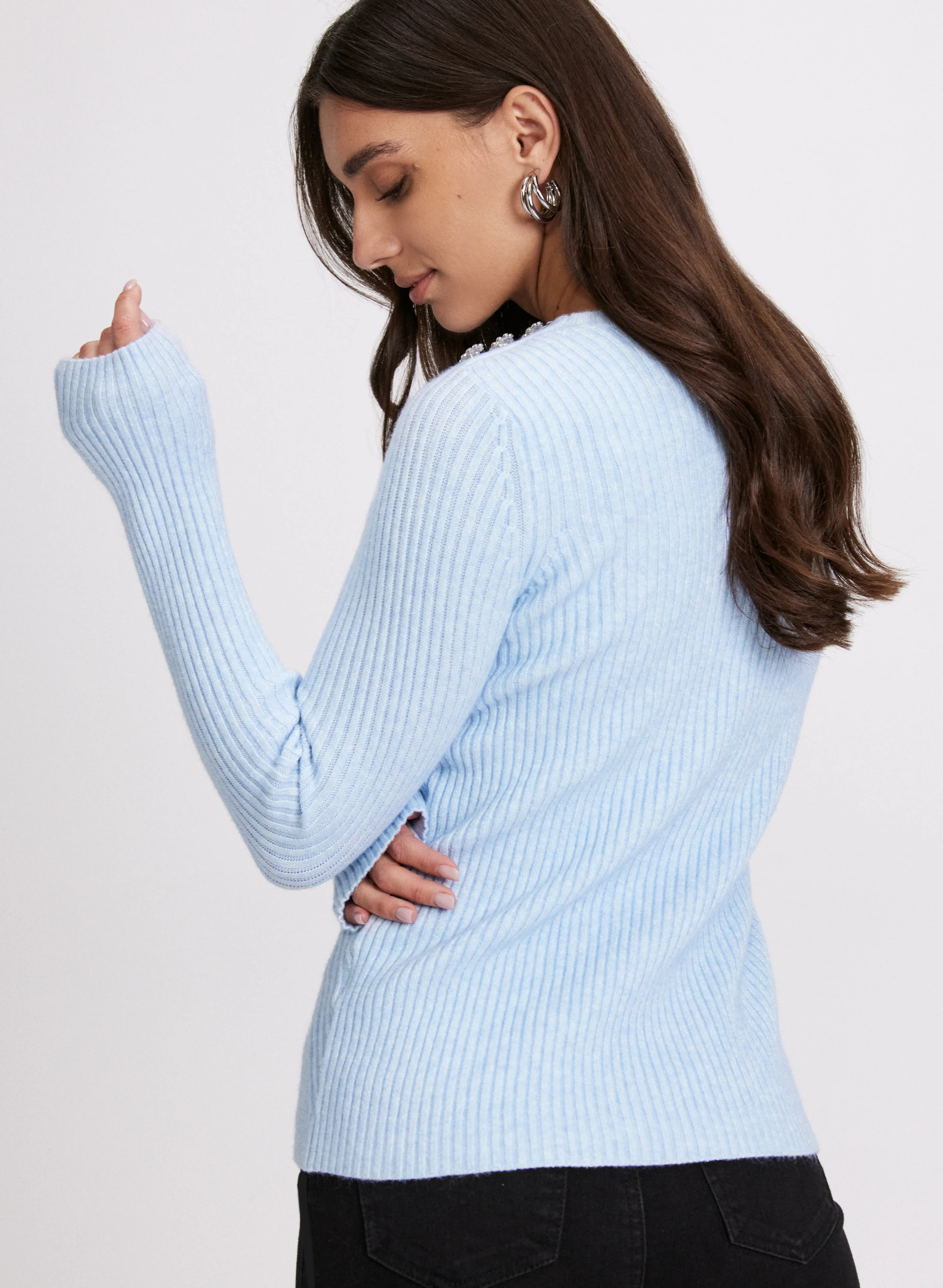 Crystal Button Embellished Sweater - Image 4