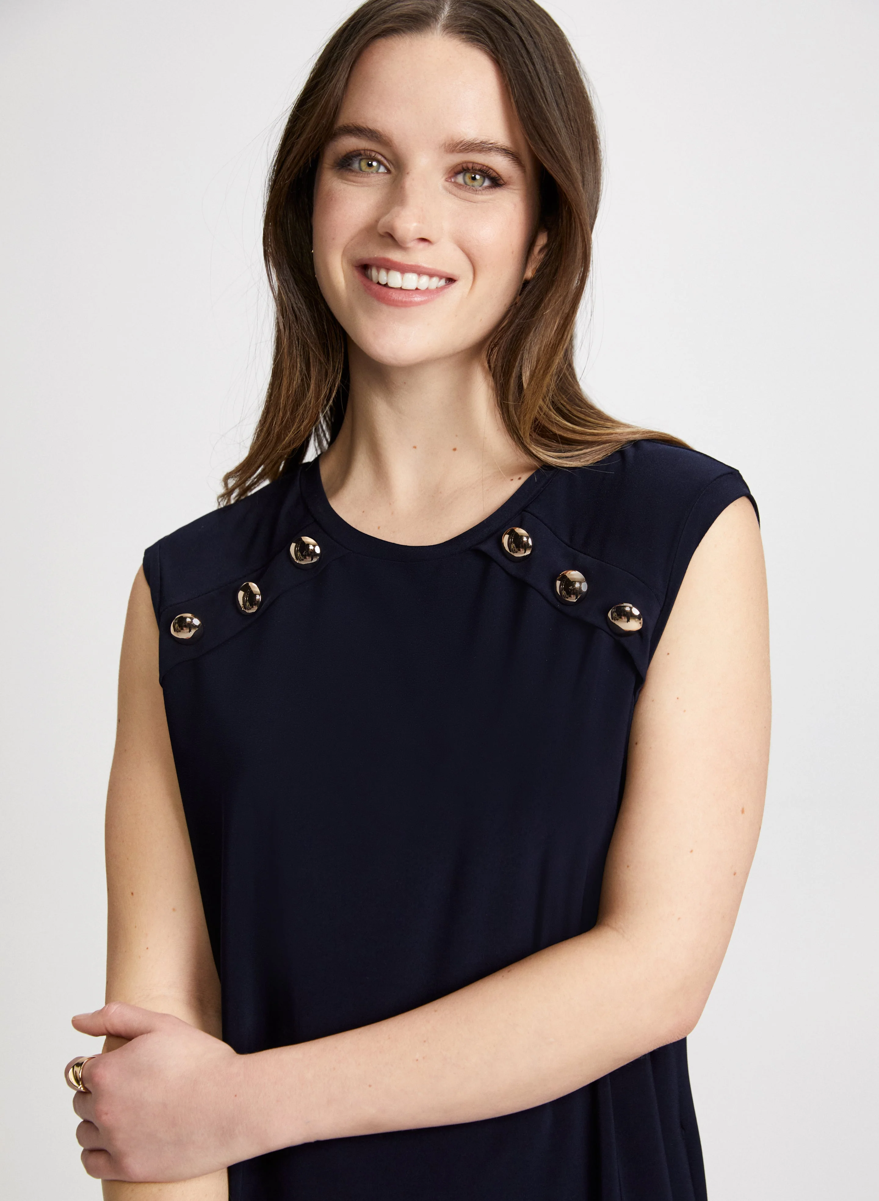 Decorative Button A-Line Dress - Image 5