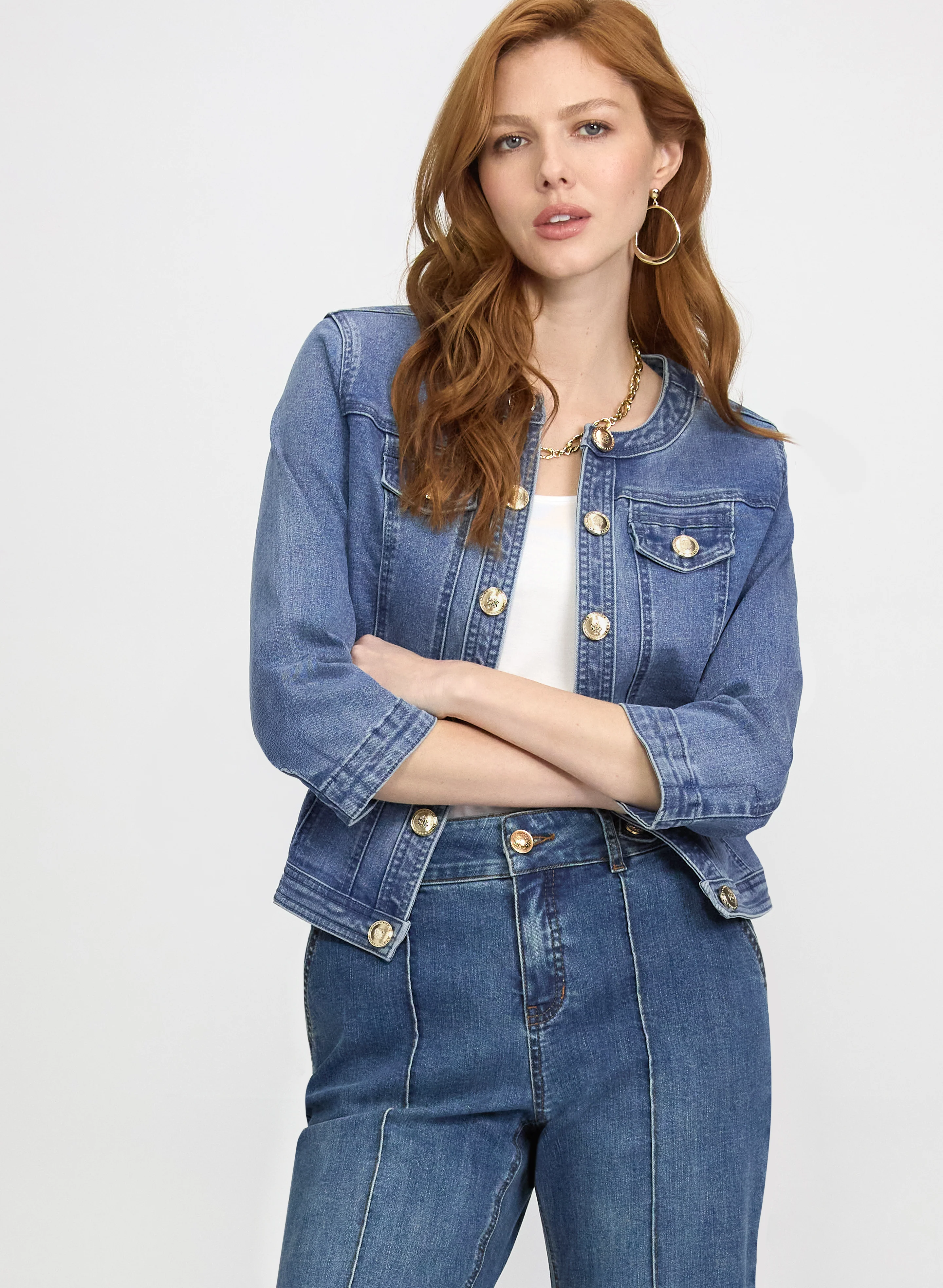 Decorative Button-Front Denim Jacket