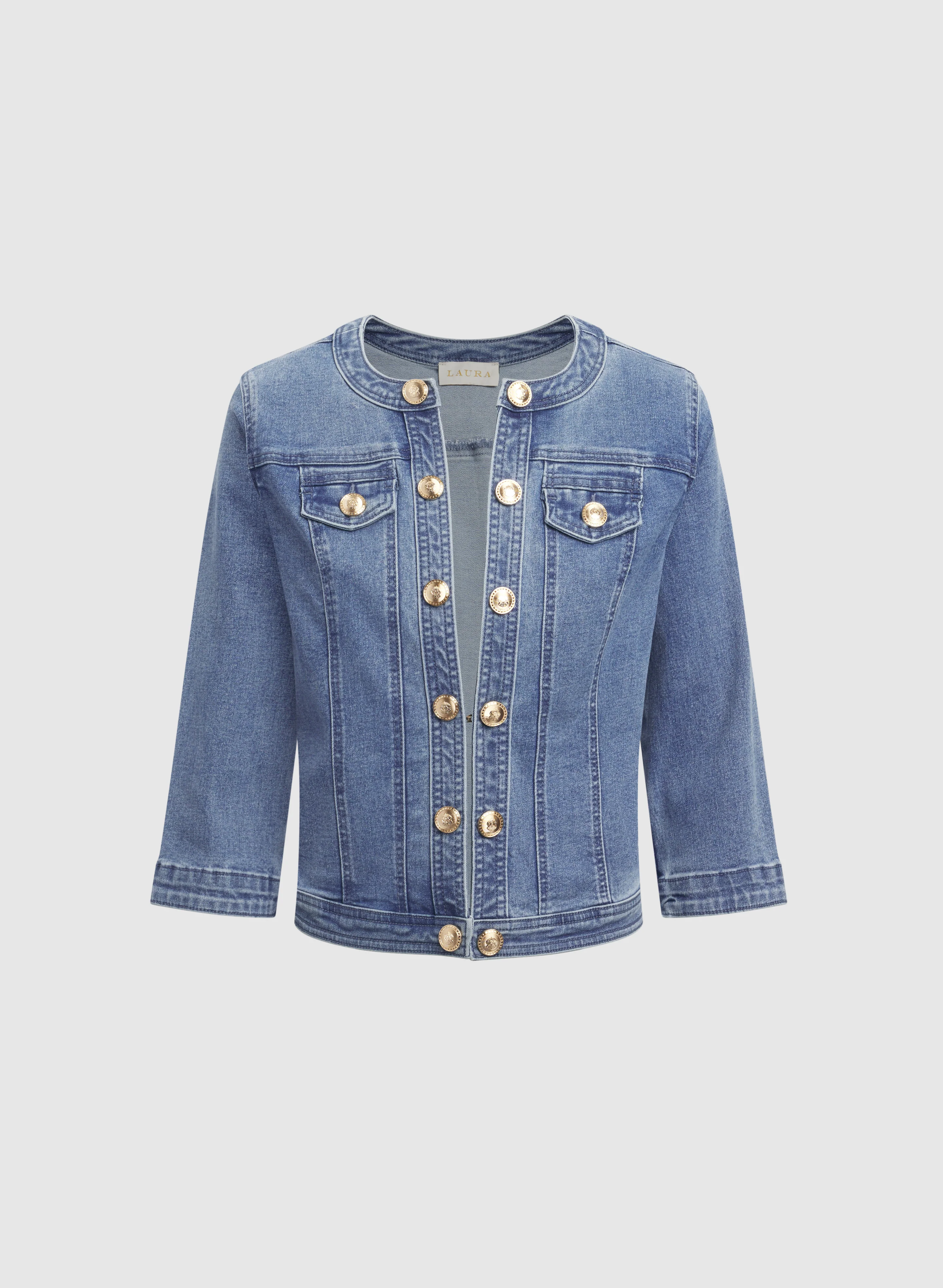 Decorative Button-Front Denim Jacket - Image 6