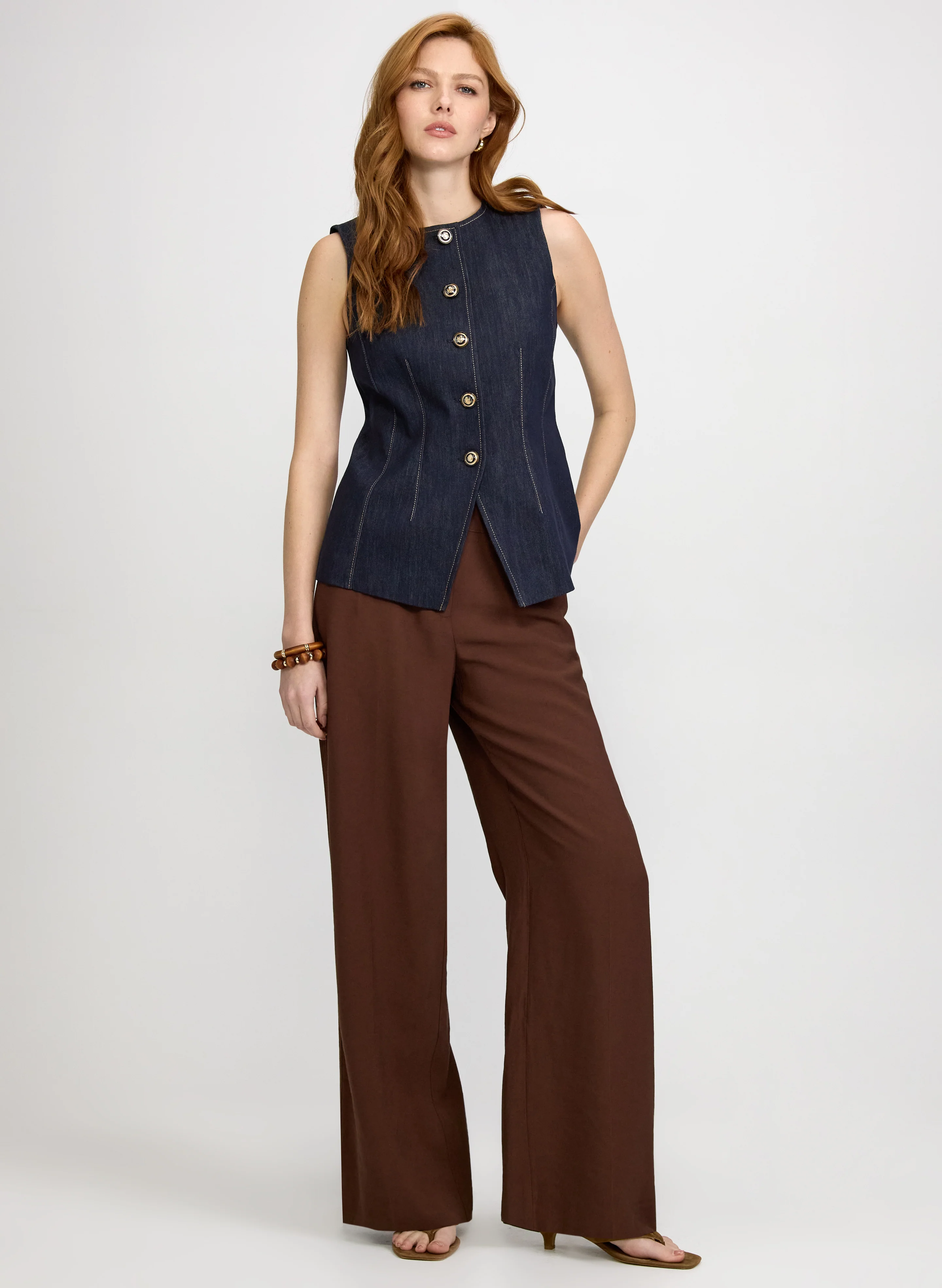 Denim Button-Down Vest & Olivia Wide-Leg Pants
