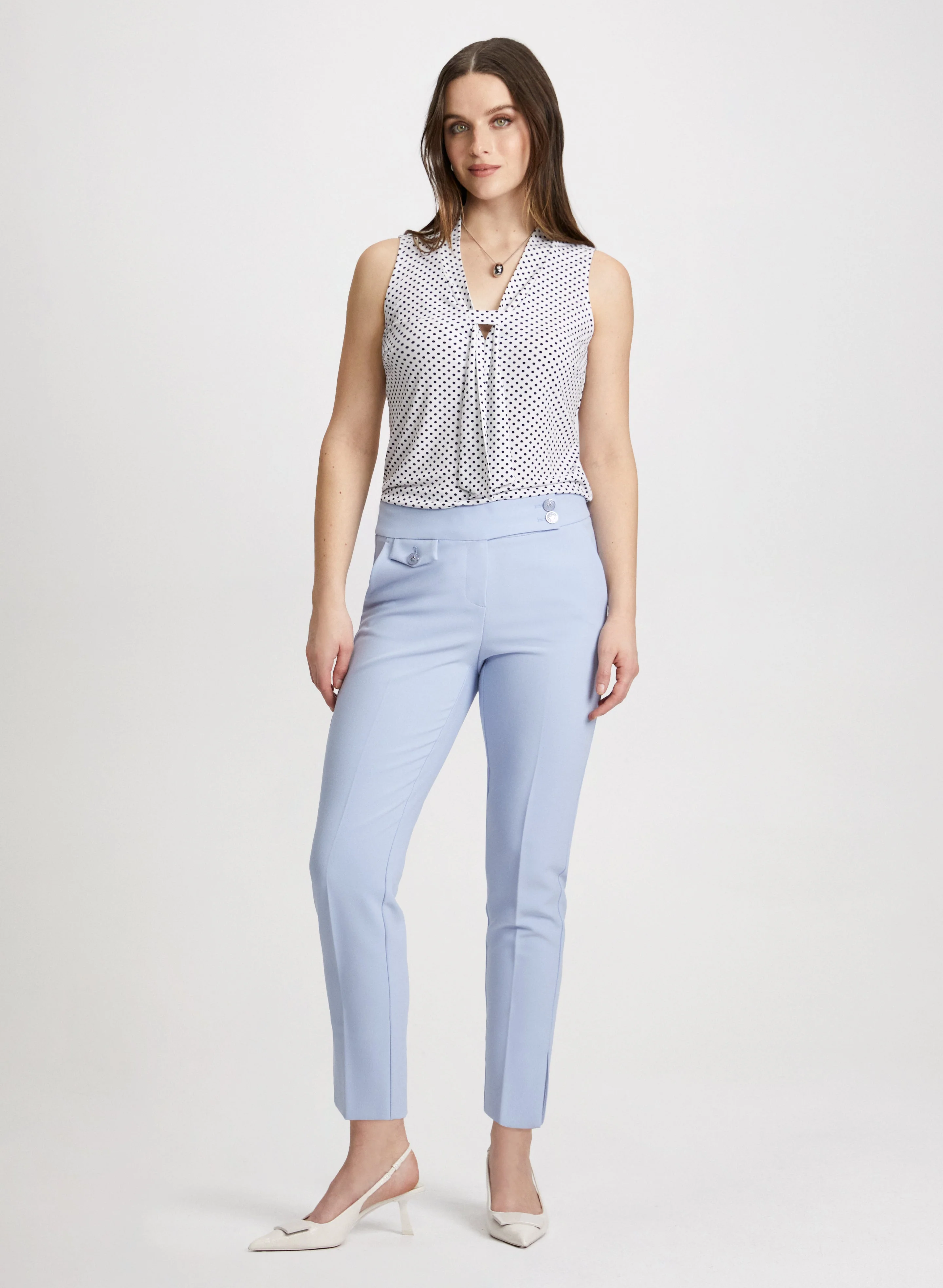 Dot Motif Sleeveless Top & Slim Leg Ankle Pants