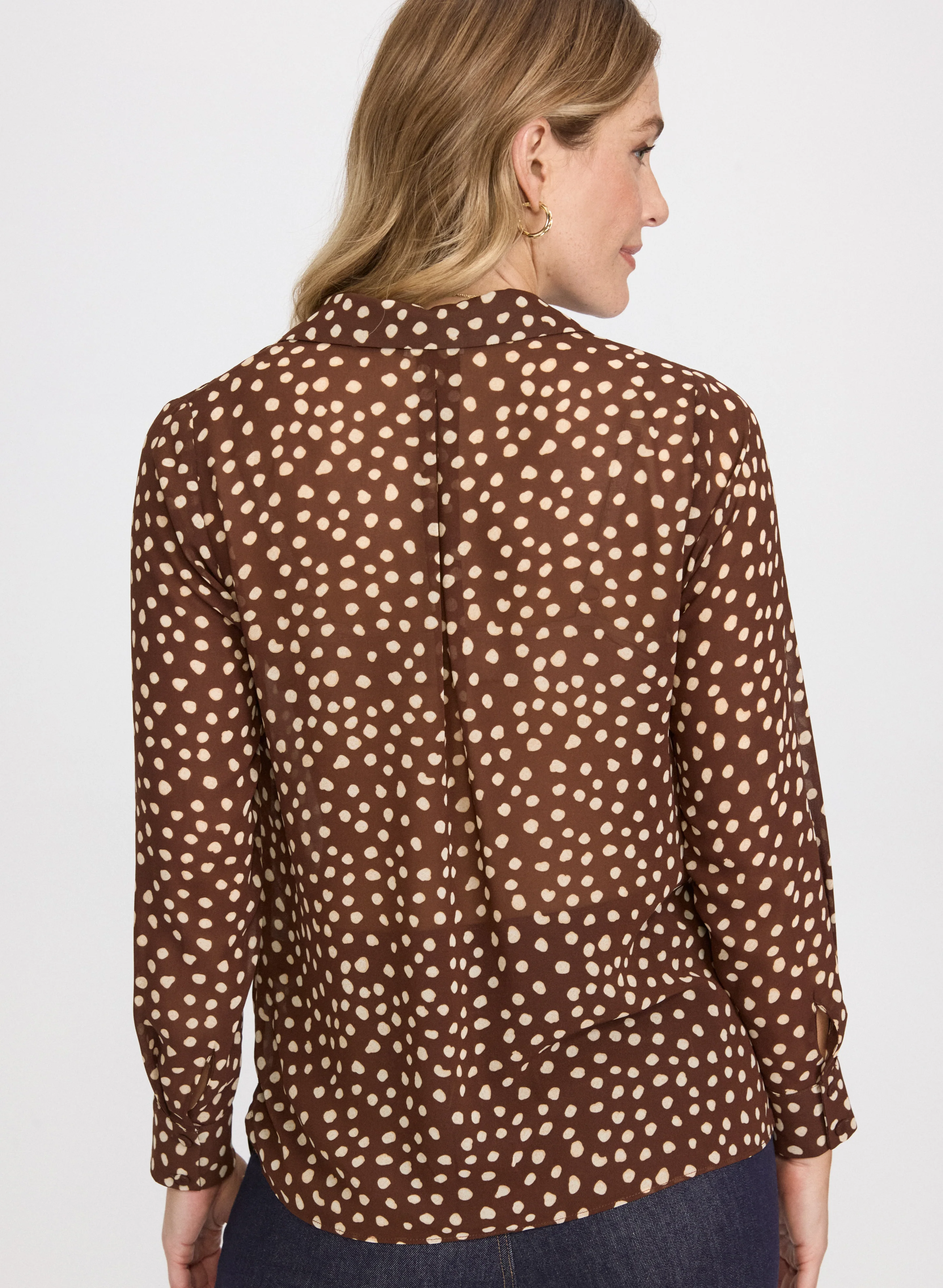 Dot Print Button-Down Blouse - Image 4