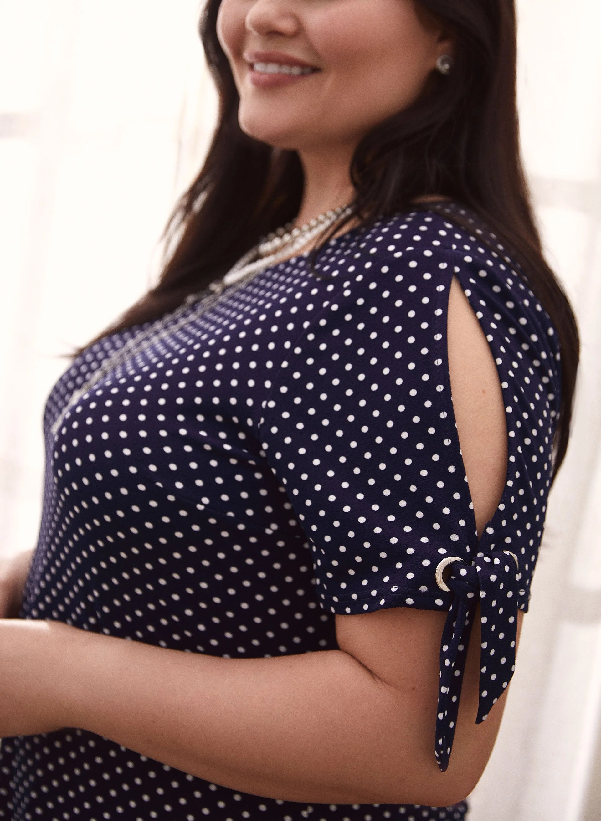 Dot Print Cold Shoulder Dress - Image 2