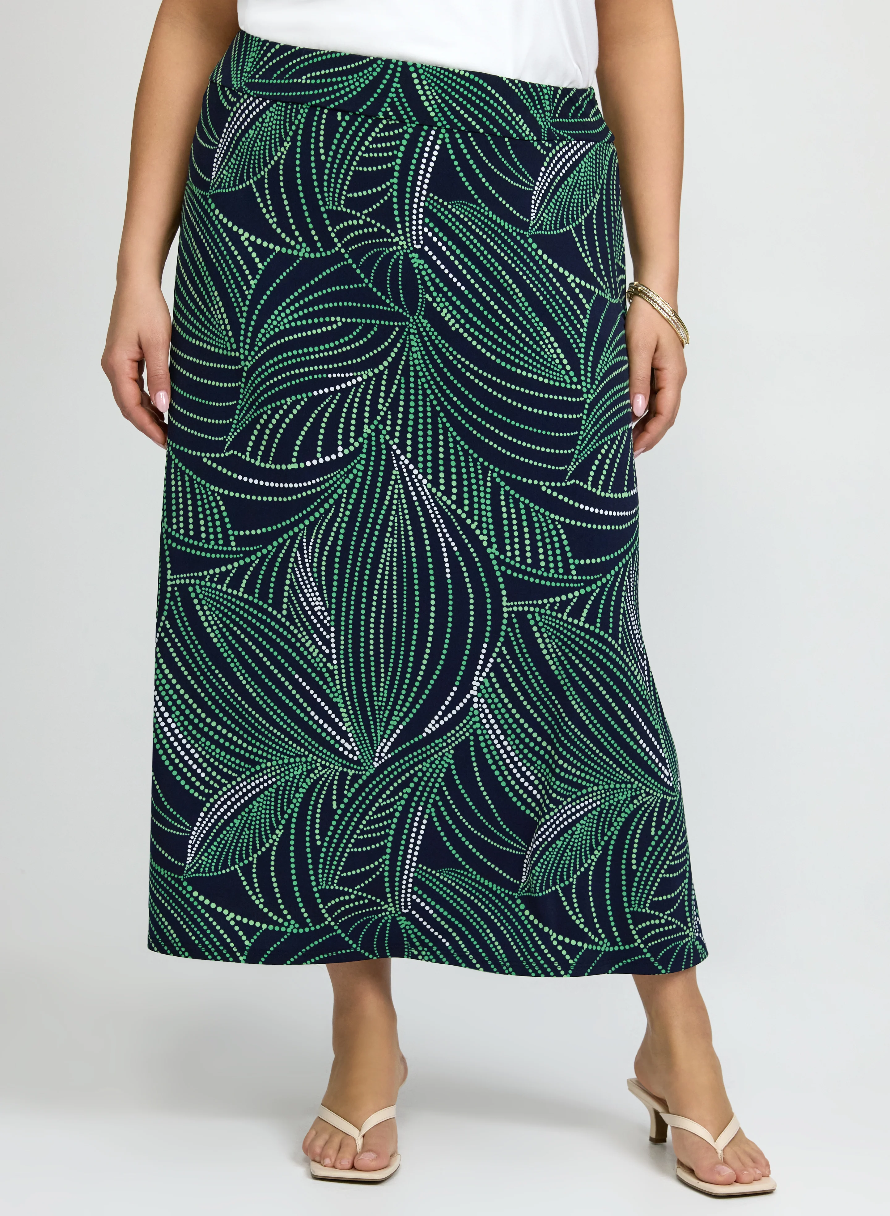 Dotted Leaf Print Skirt