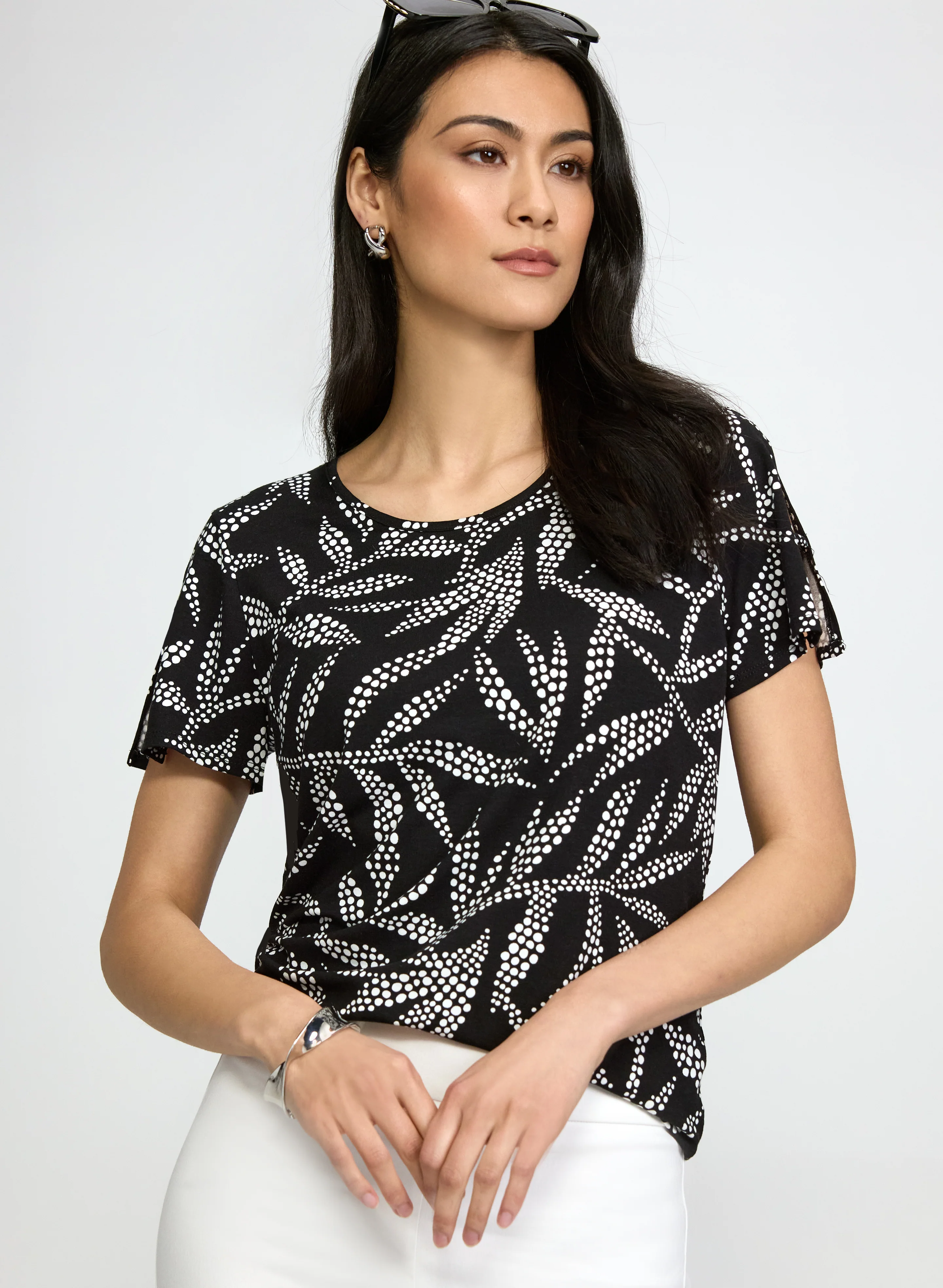 Dotted Leaf Print Top