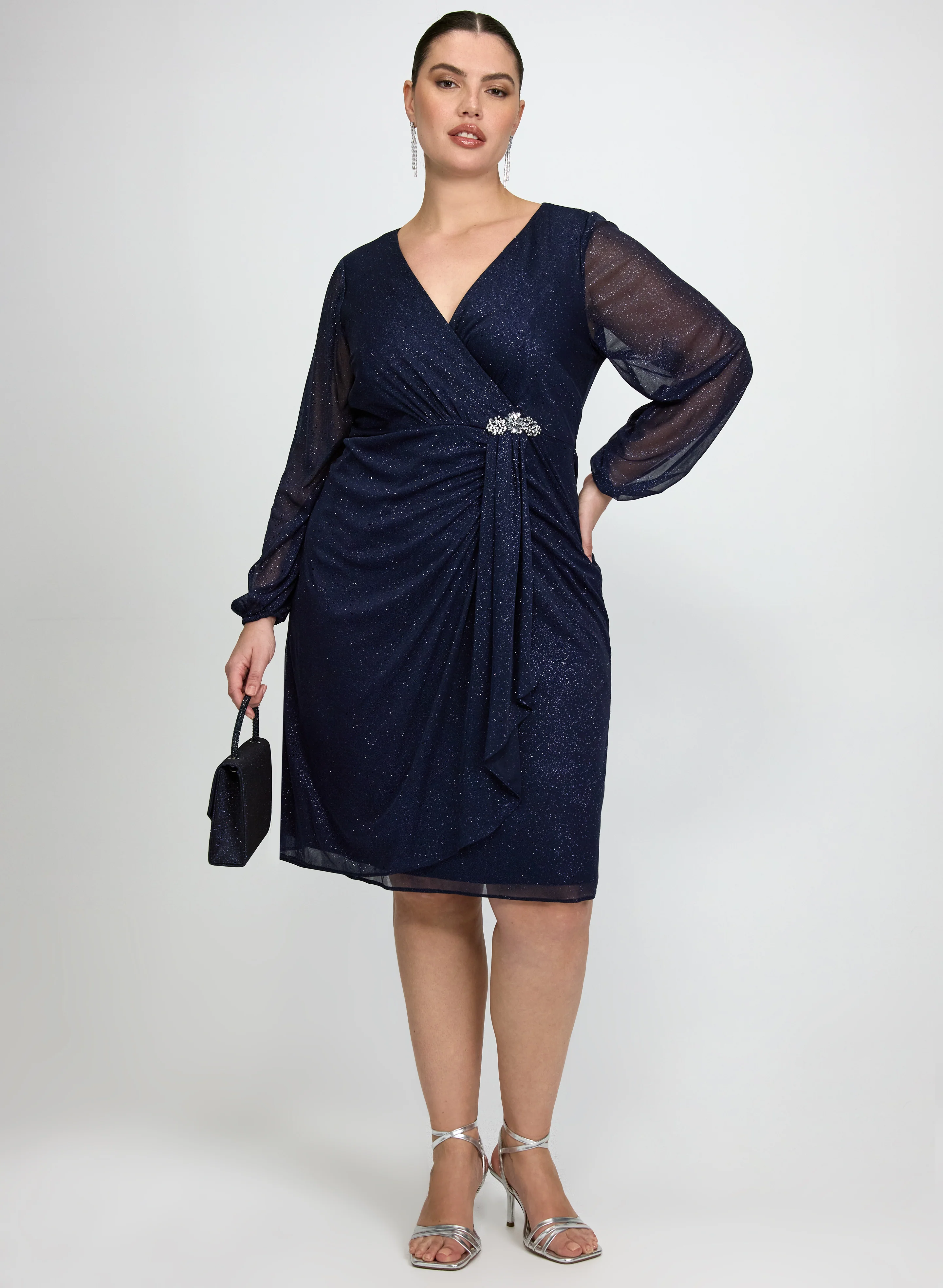 Draped Glitter Mesh Dress