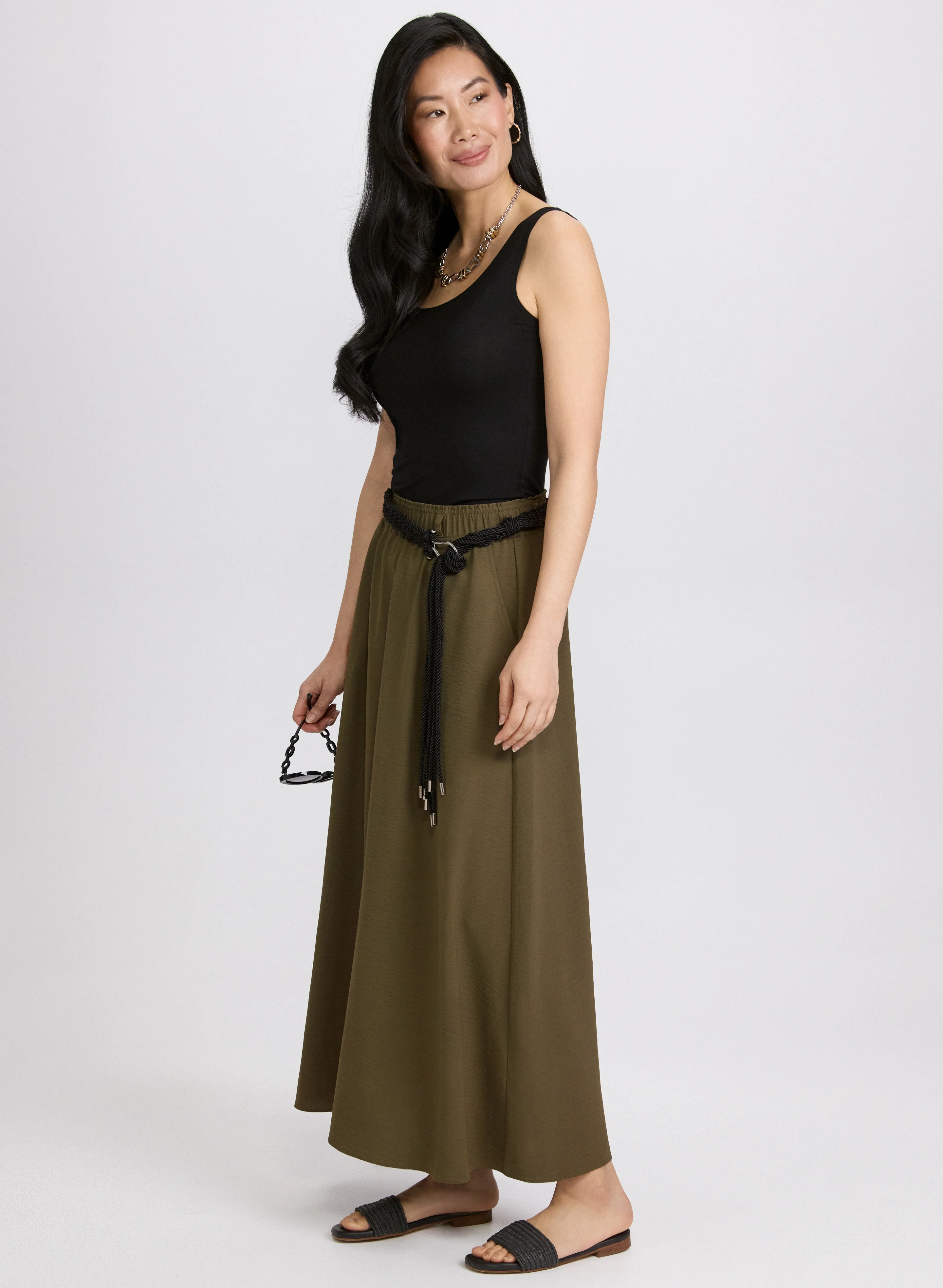Drawstring Crinkled Maxi Skirt - Image 4