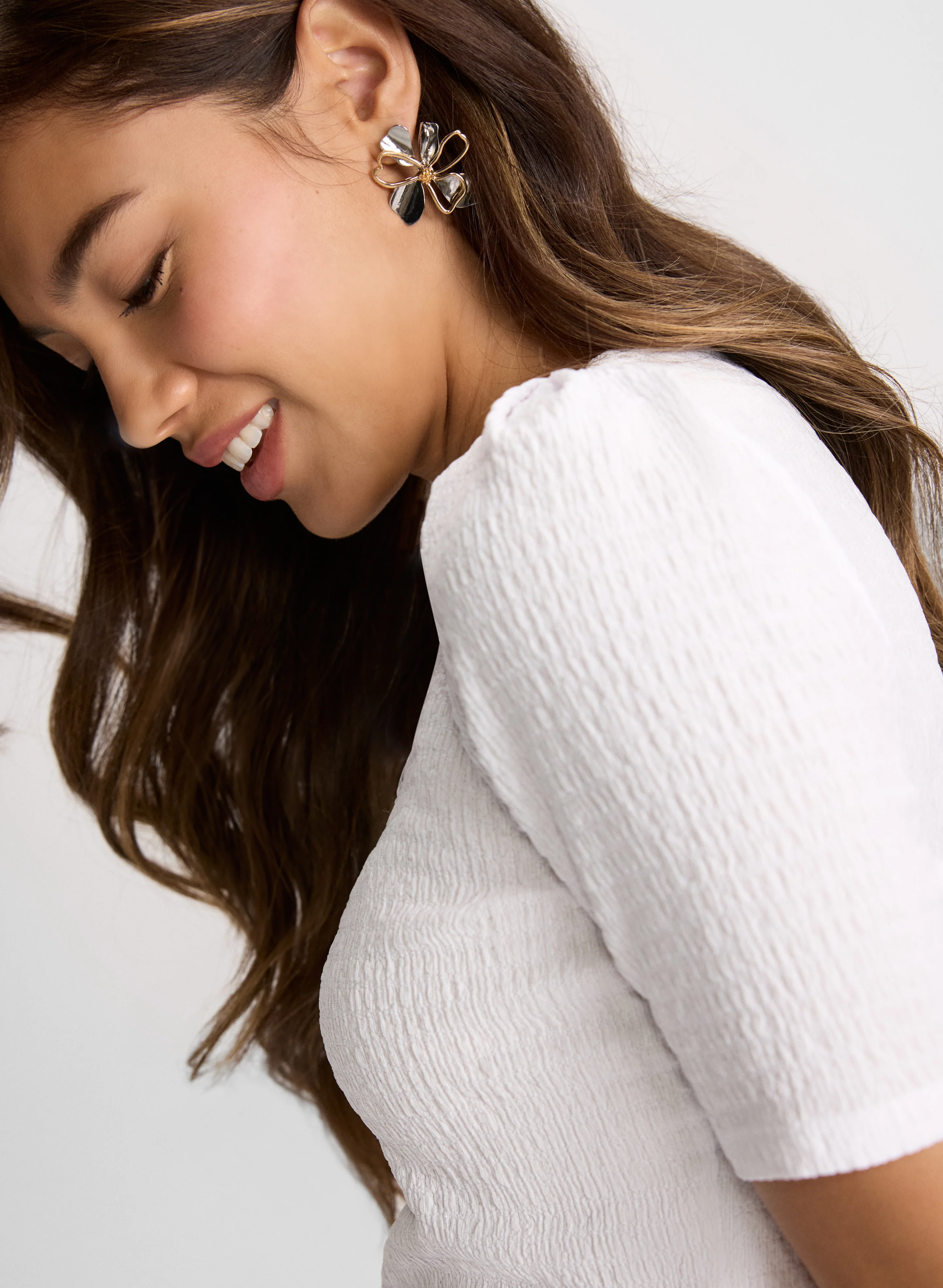 Elbow Sleeve Textured Knit Top - Image 2