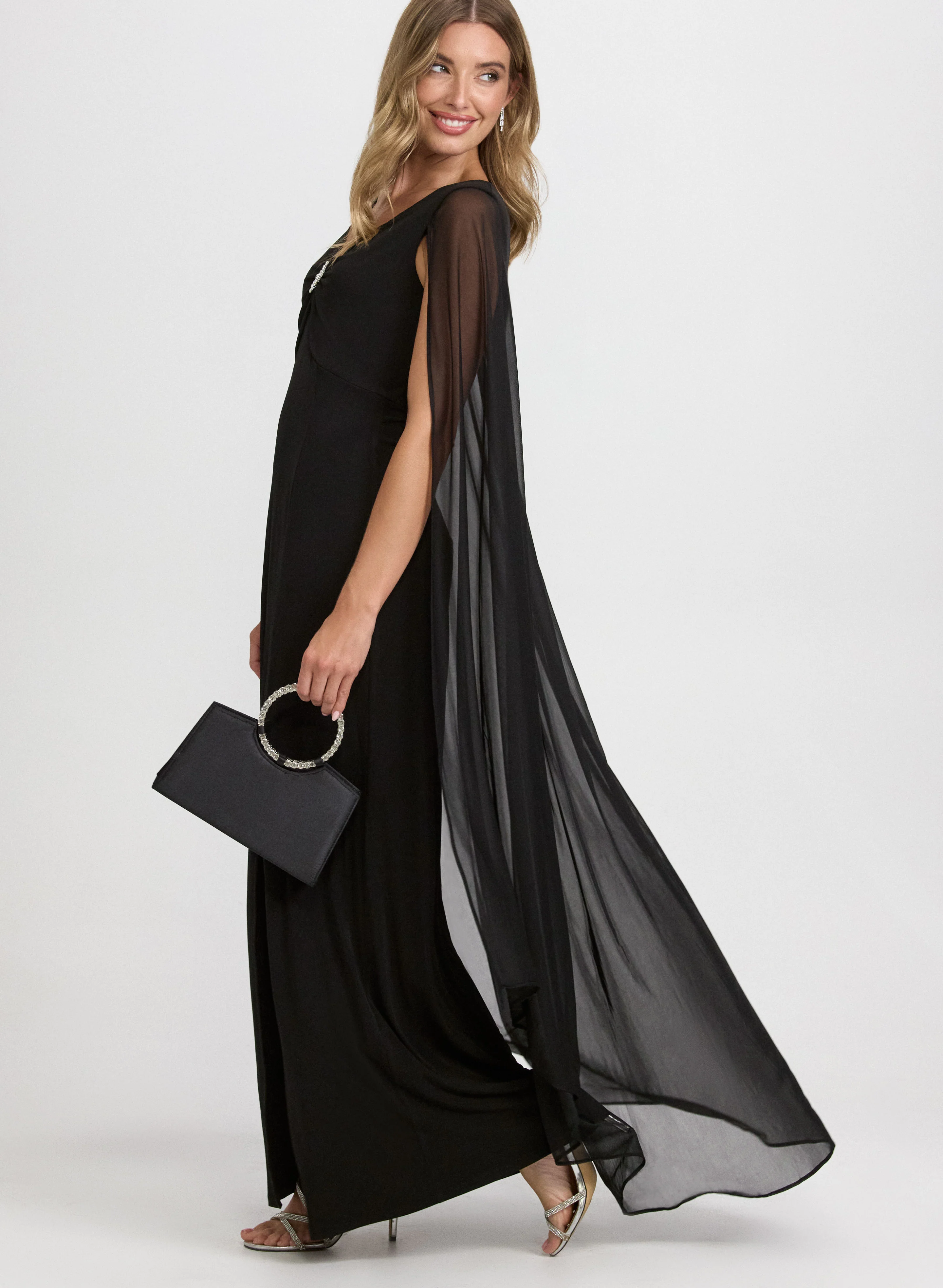 Embellished Chiffon Cape Dress - Image 2