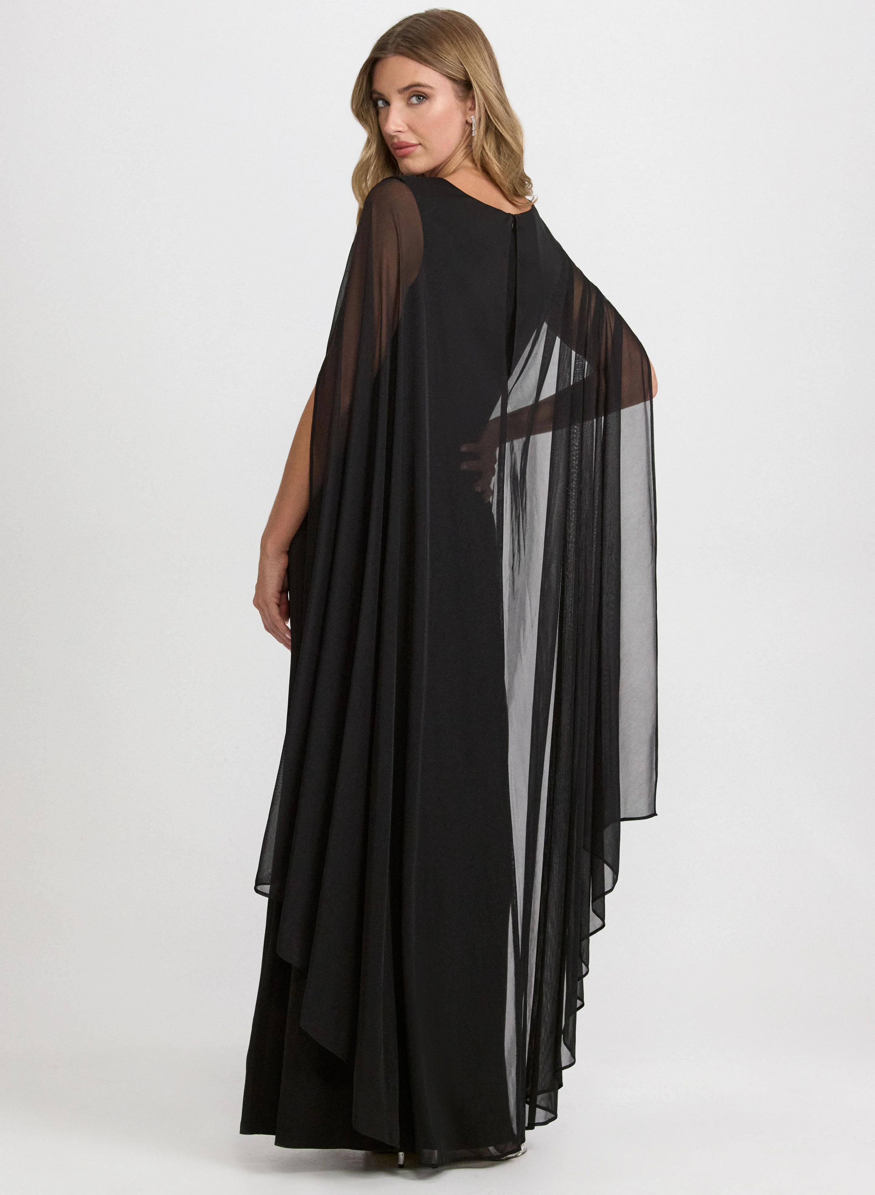 Embellished Chiffon Cape Dress - Image 3