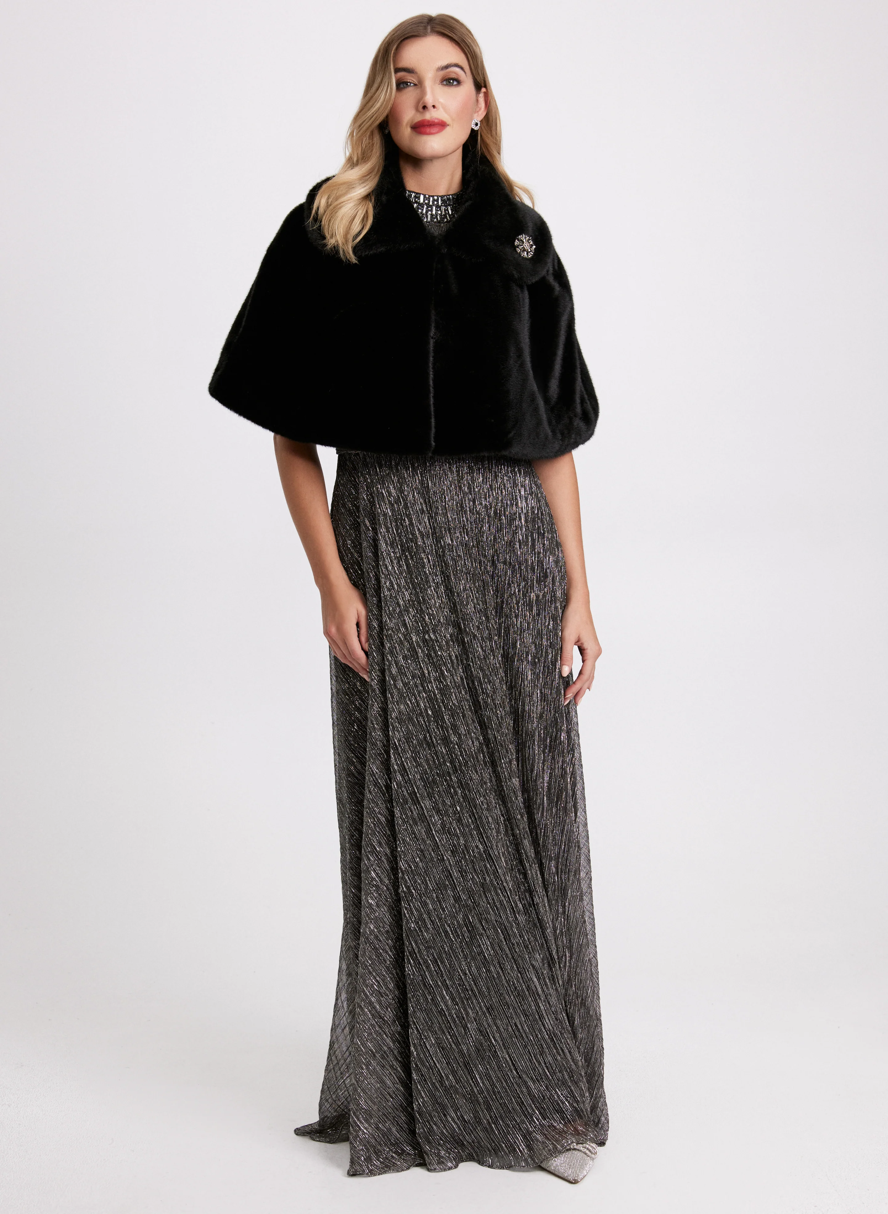 Embellished Faux Fur Cape - Image 3