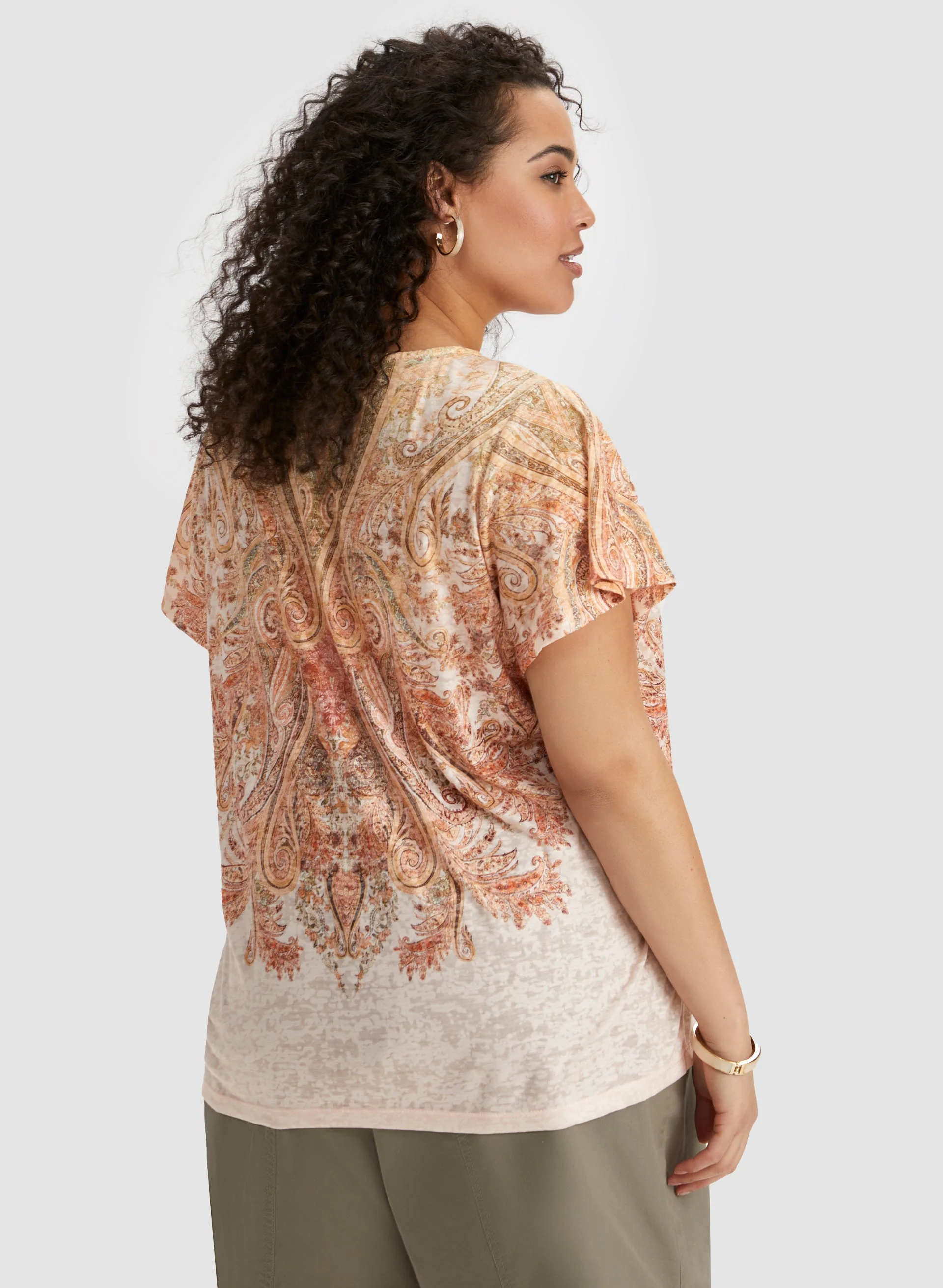 Embellished Paisley Print Burnout Tee - Image 4