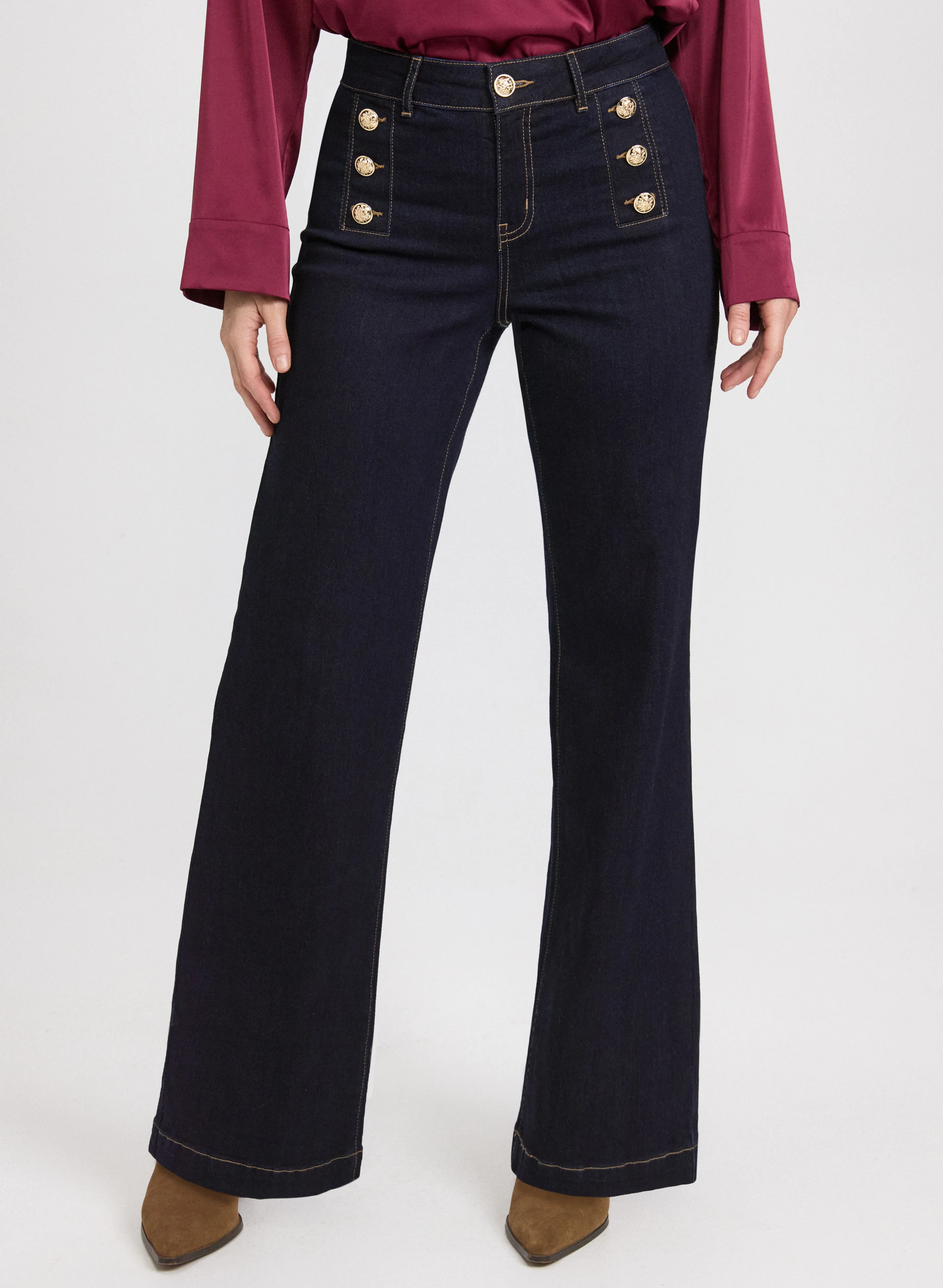 Embossed Button Detail Jeans
