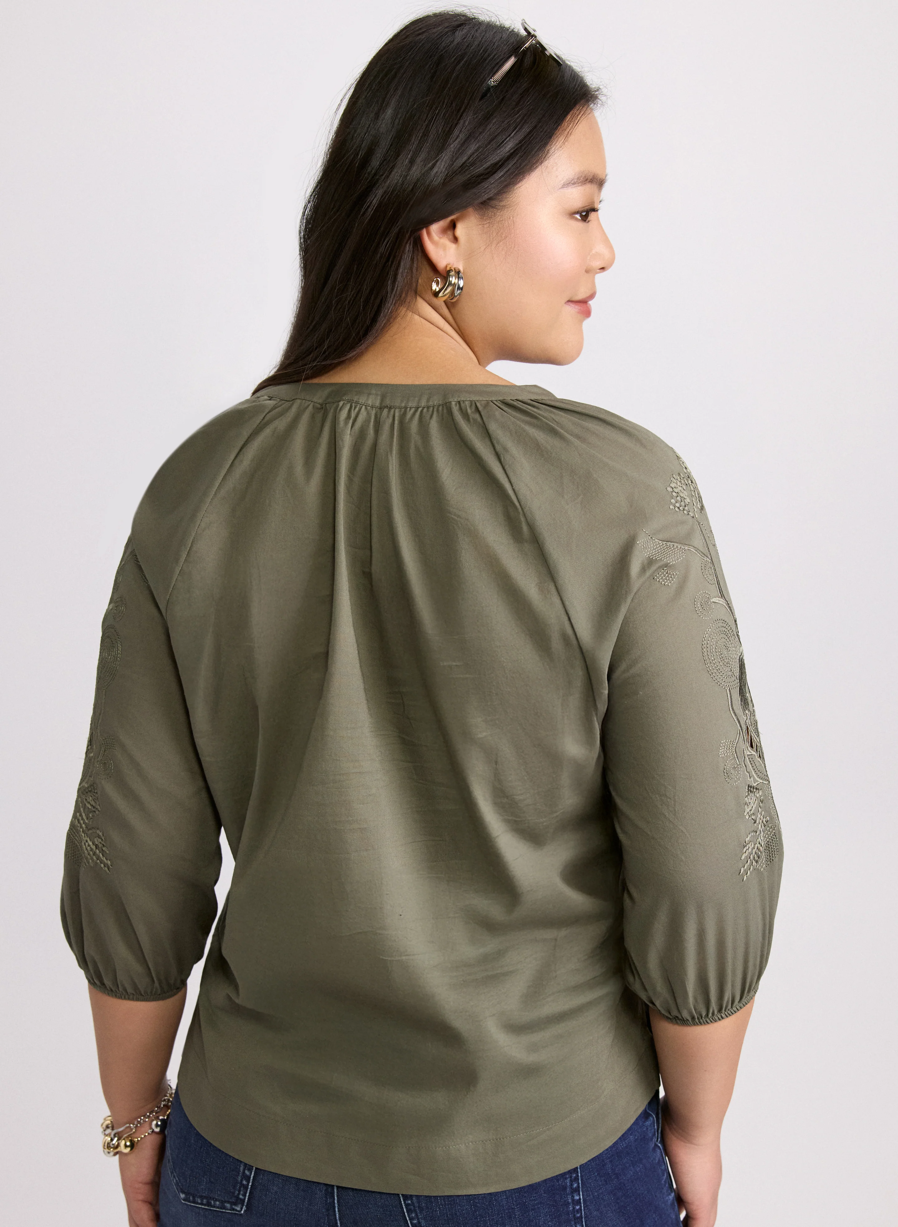 Embroidered 3/4 Sleeve Blouse - Image 5