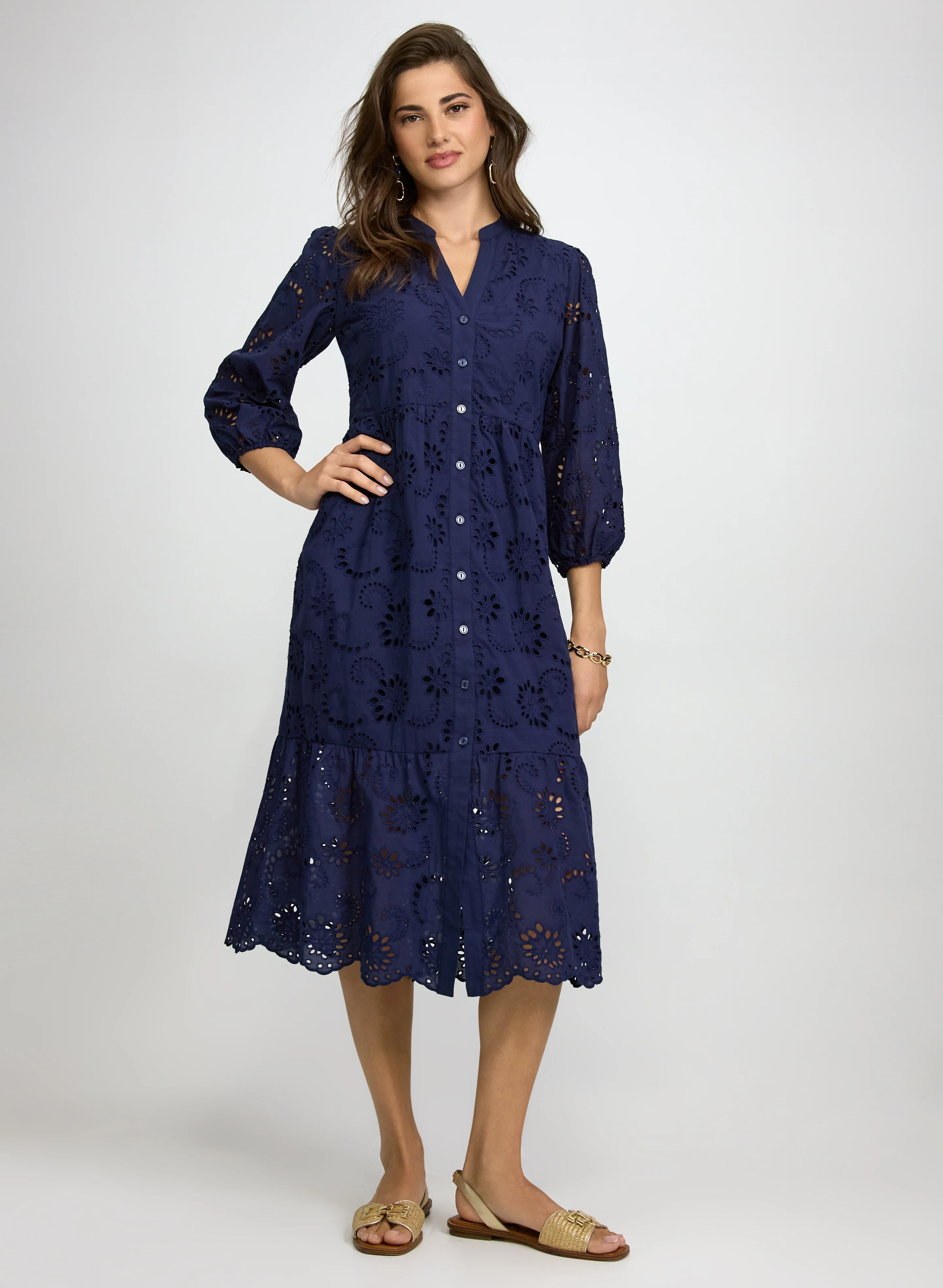 Embroidered Button-Down Midi Dress - Image 7