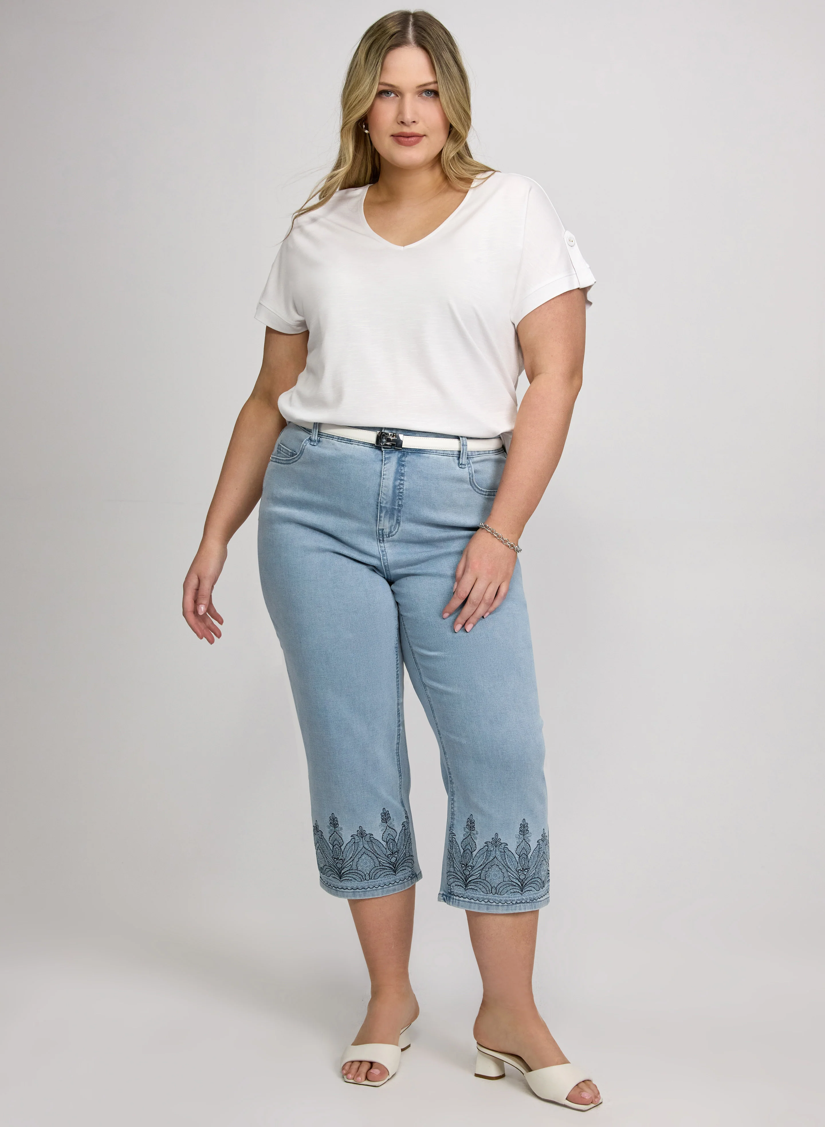 Embroidered Denim Capris - Image 3