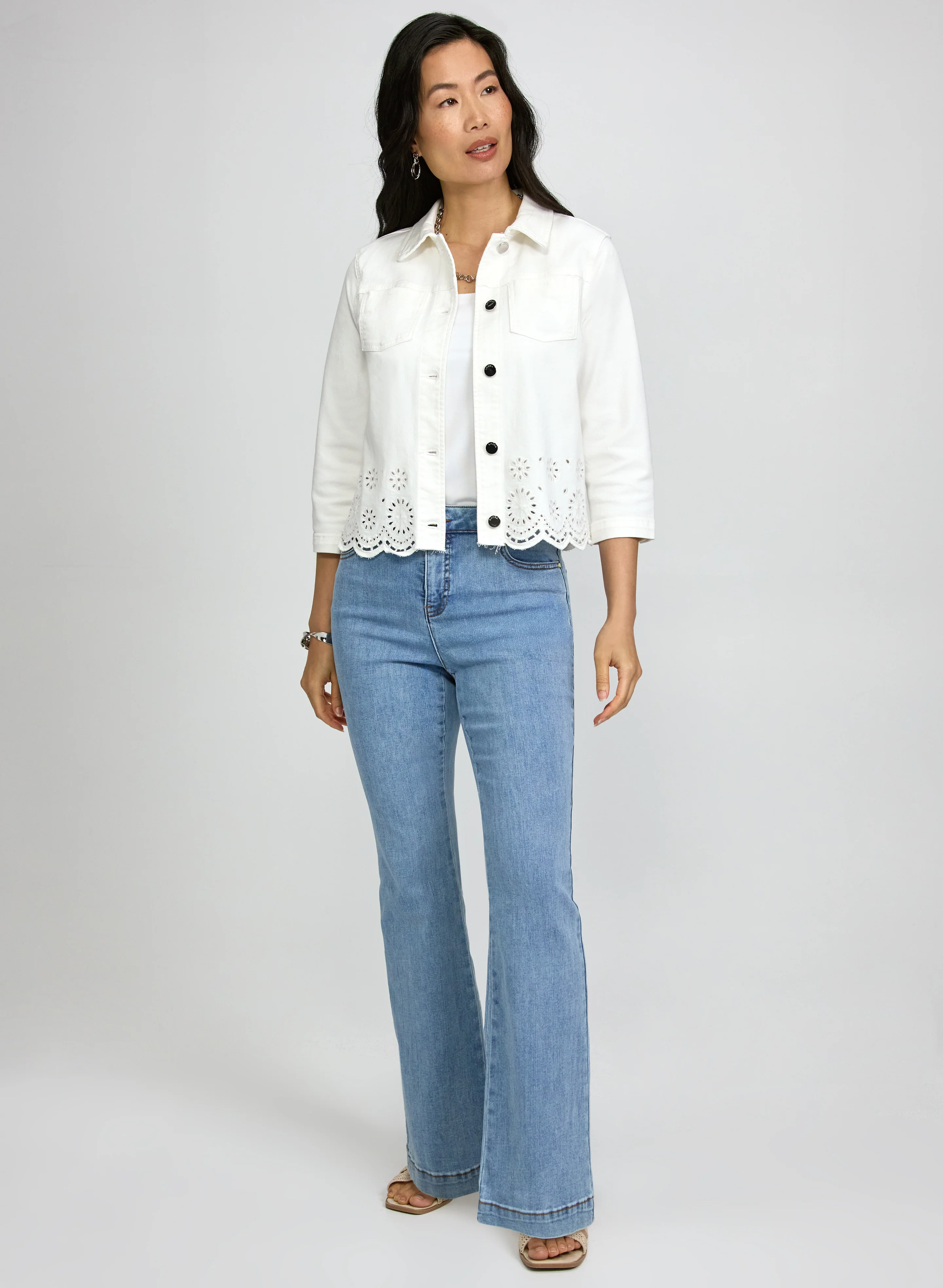 Embroidered Denim Jacket & Chain-Link Detail Jeans